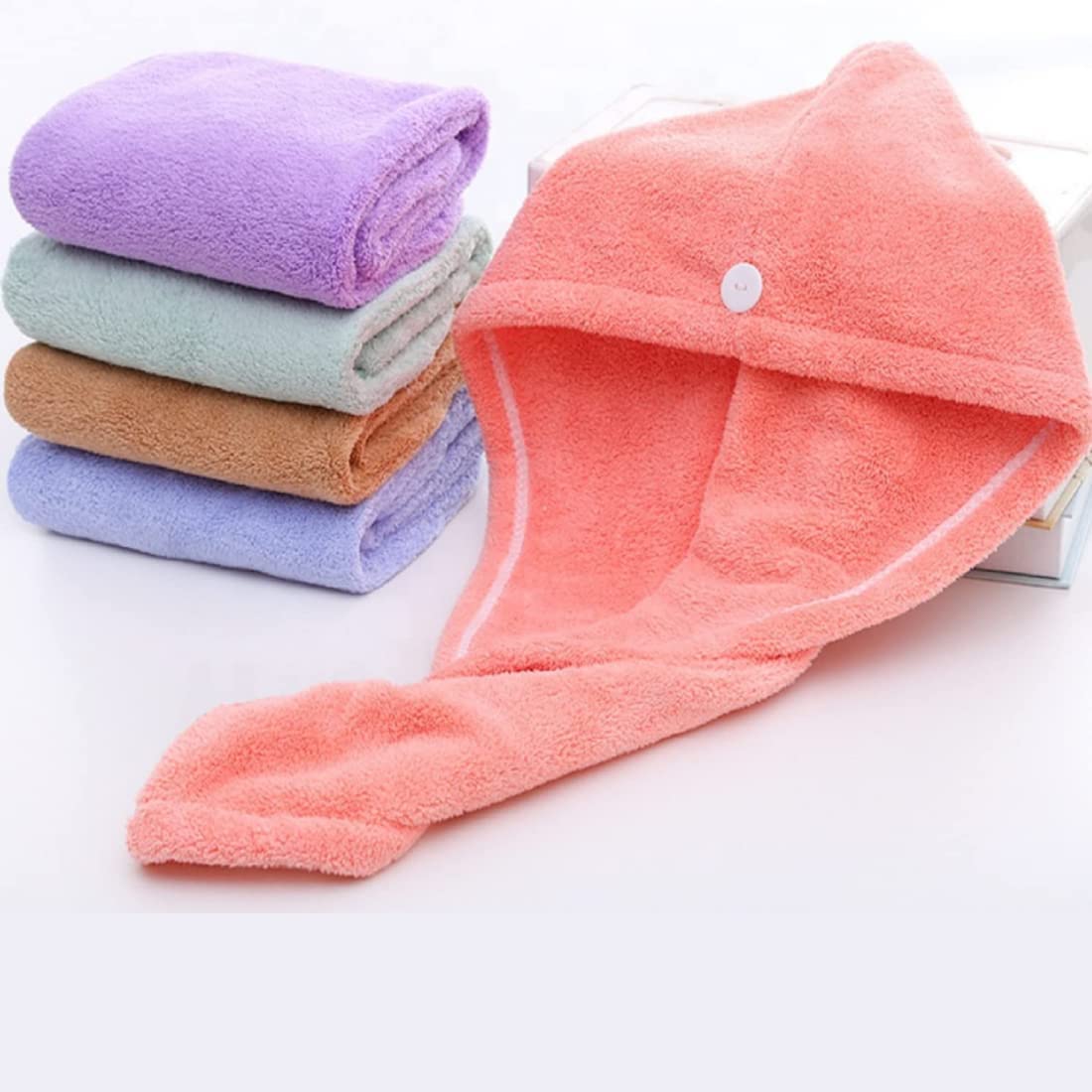 PRETOX Ultra Soft Microfiber Hair Towel Wrap - Super Absorbent Quick Dry Bath Turban for Women & Men (2 Pack, Multicolor, 22.4 x 9 Inches) - Perfect for Post-Shower, Salon Styling & Travel