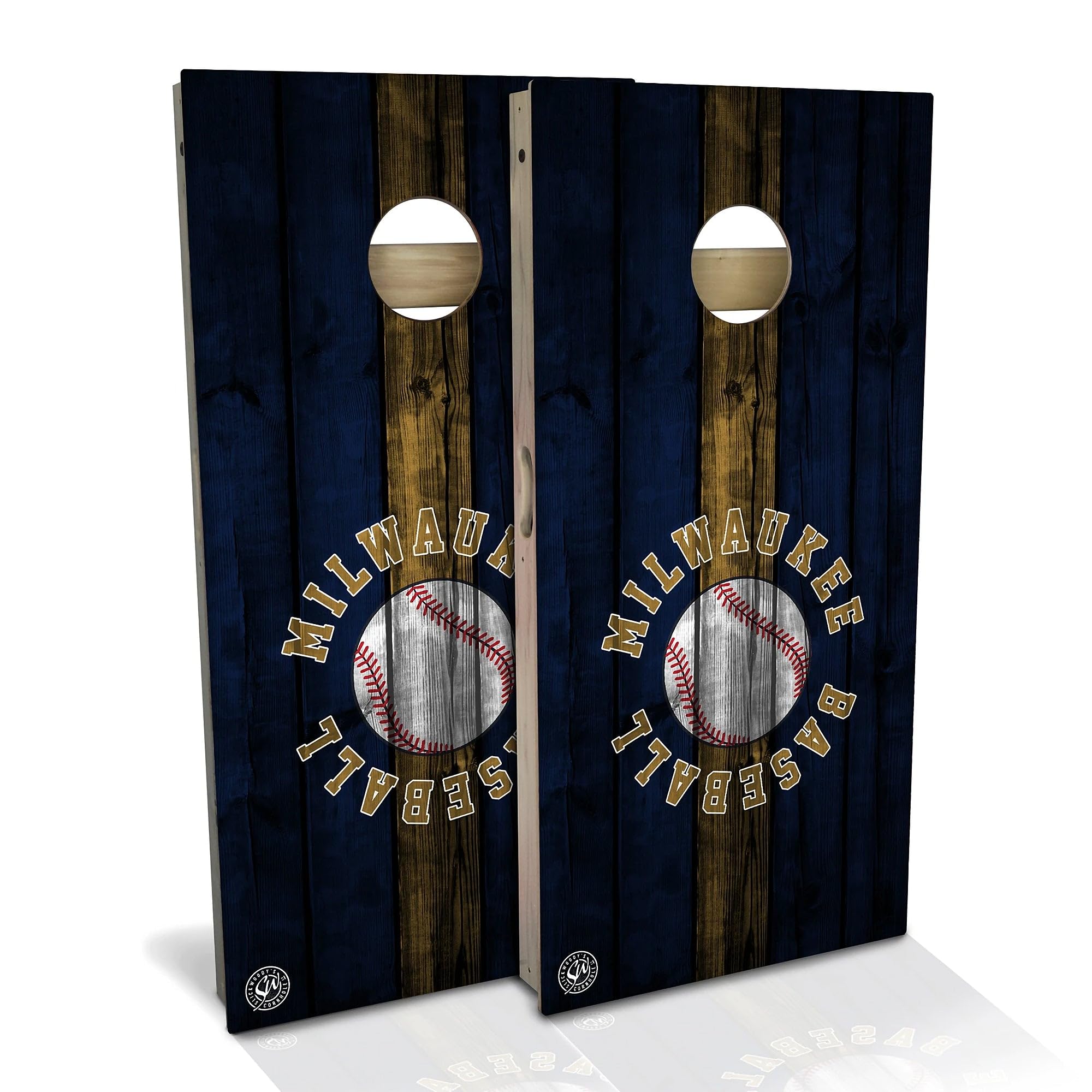 Skip's Garage Milwaukee Themed Cornhole Set - Premium Solid Wood Custom Cornhole Boards - Made in USA - Choose Size & Accessories - Perfect for Tailgating, Backyard BBQs & Game Nights