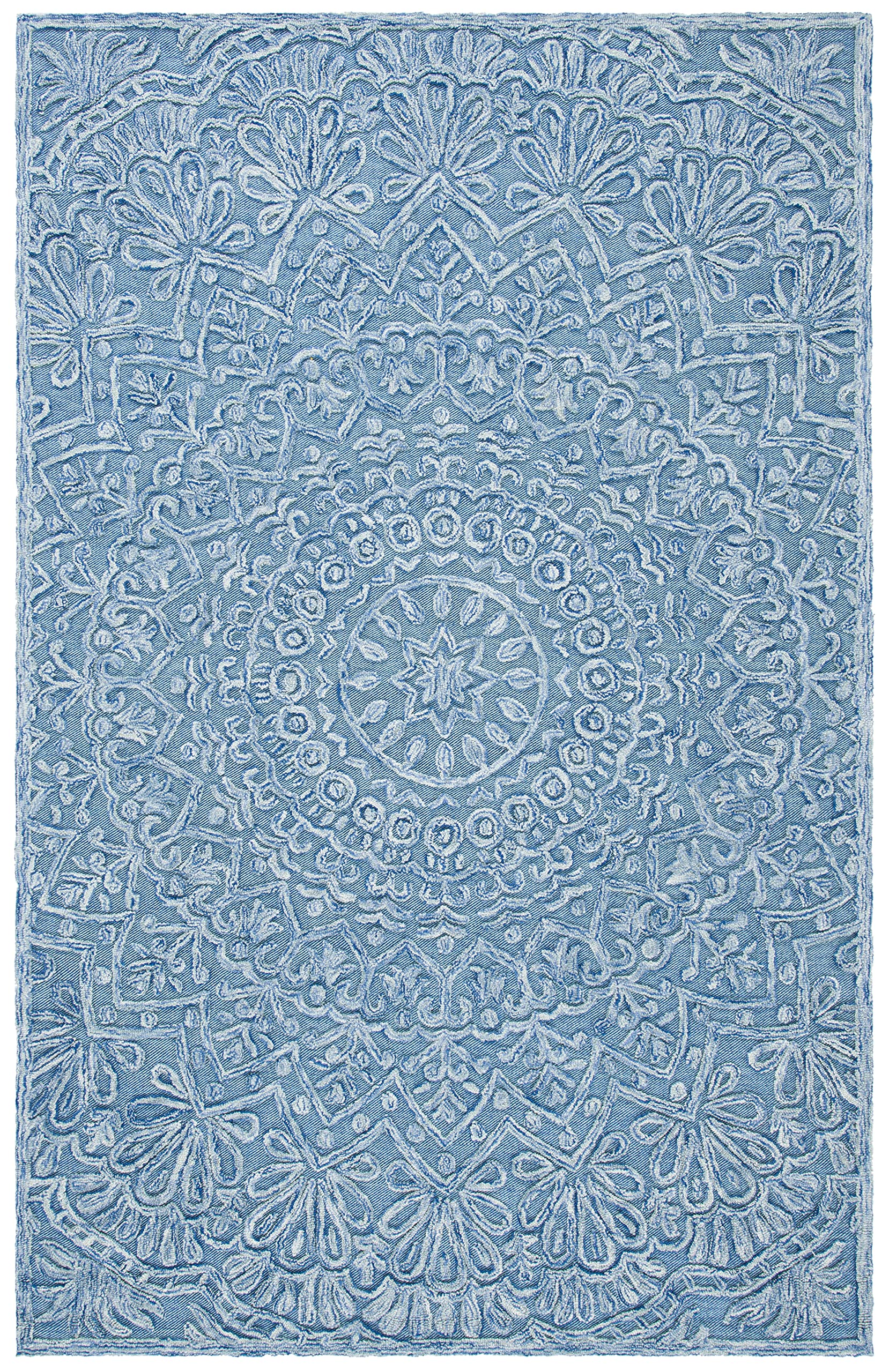 SAFAVIEH Trace Collection Handmade Wool Area Rug - 5' x 8' Blue & Light Green, Textured Design for Living Room & Bedroom, Durable for High Traffic Areas | Perfect for Home Decor, Family Gatherings & Cozy Spaces (TRC601M)