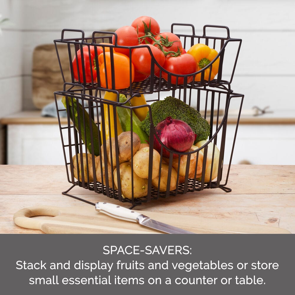 Stackable Storage Baskets Set of 2 - Band & Stripe Design for Home Organization - Perfect for Bedroom, Bathroom, and Office Storage