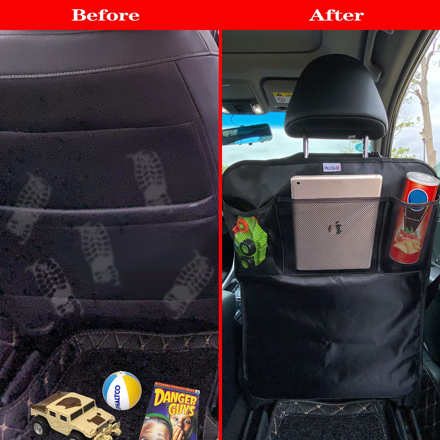 2-Pack Waterproof Oxford Car Seat Kick Mats for Kids - Back Seat Protector with 3 Pockets | Durable Foot Guard for Travel, Road Trips & Daily Commute