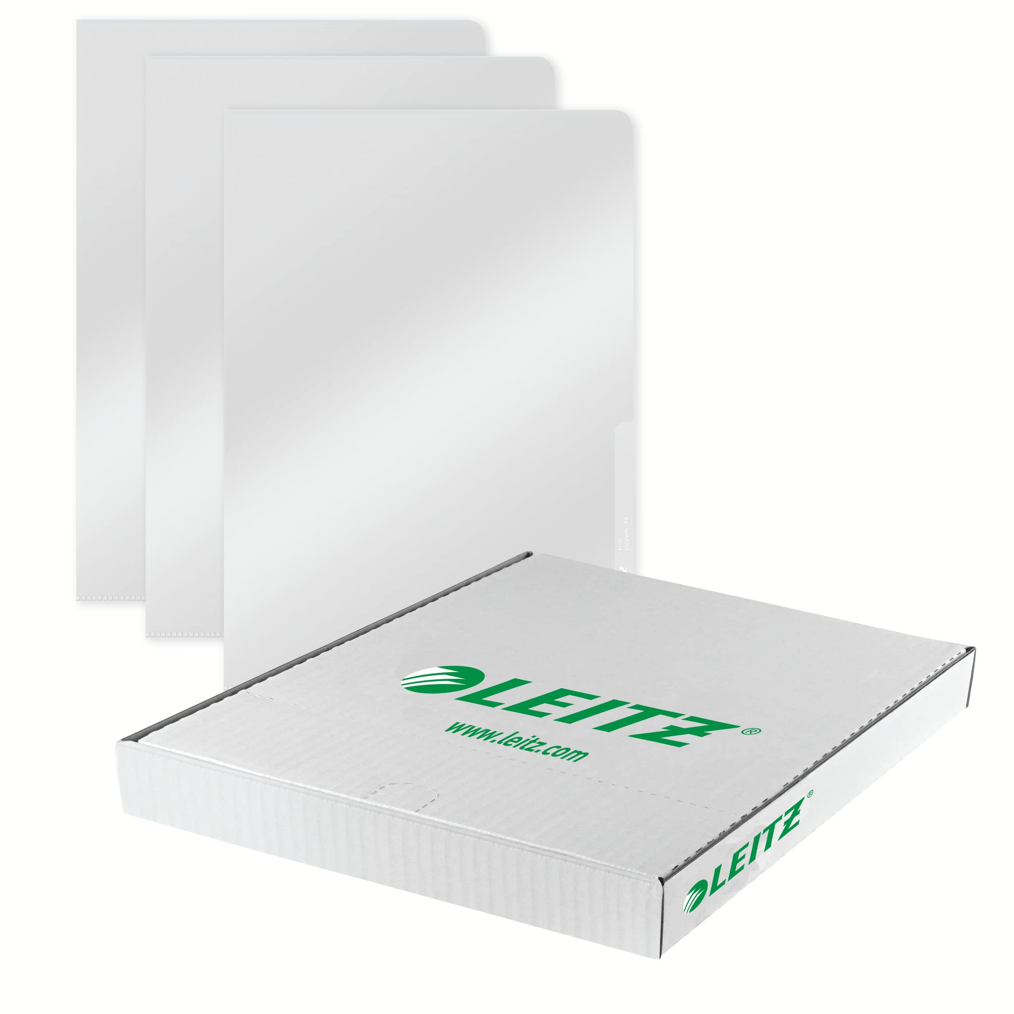 Leitz 41000203 100-Pack Clear A4 Corner Pockets - Durable Hard Plastic Sheet Protectors for Documents, Photos & Certificates - Perfect for Office Filing, School Projects & Home Organization