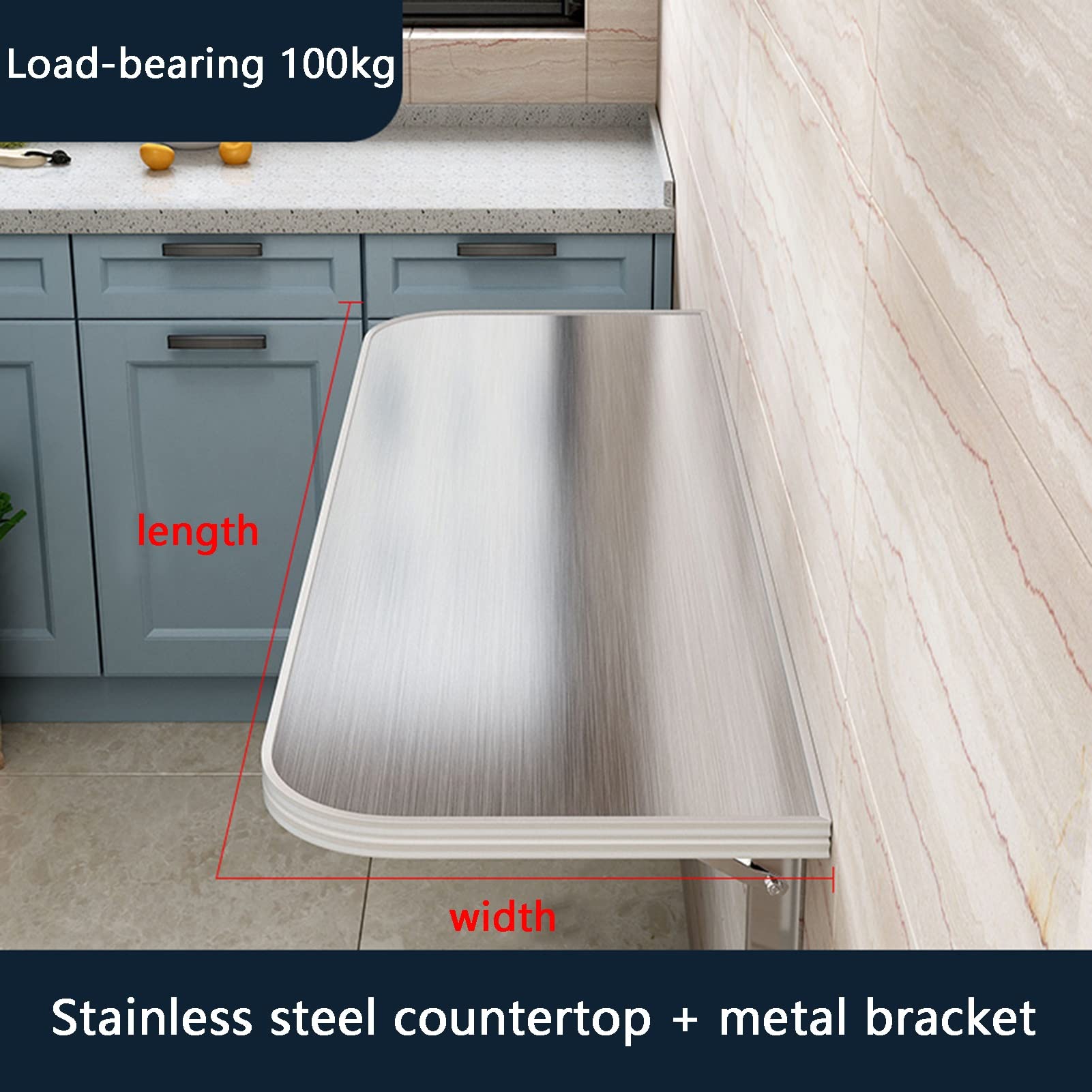 Foldable Stainless Steel Hanging Table - 120x40cm Balcony & Kitchen Folding Table - Durable, Space-Saving Design for Small Apartments, Outdoor Dining & Compact Living Spaces