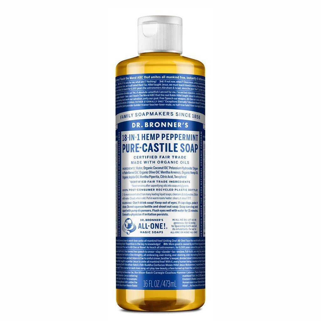 Dr. Bronners Pure Castile Liquid Soap - Organic Peppermint, 18-in-1 Uses, Vegan & Cruelty-Free | Perfect for Body Wash, Face Cleanser, Shampoo & Household Cleaning