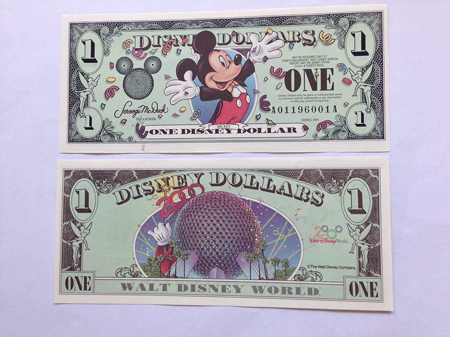 Disney Dollars 2000 Mickey Mouse $1 Bill - Collectible Disneyland Currency for Theme Park Enthusiasts & Disney Memorabilia Collectors | Perfect for Disney Fans, Souvenirs, and Special Occasions