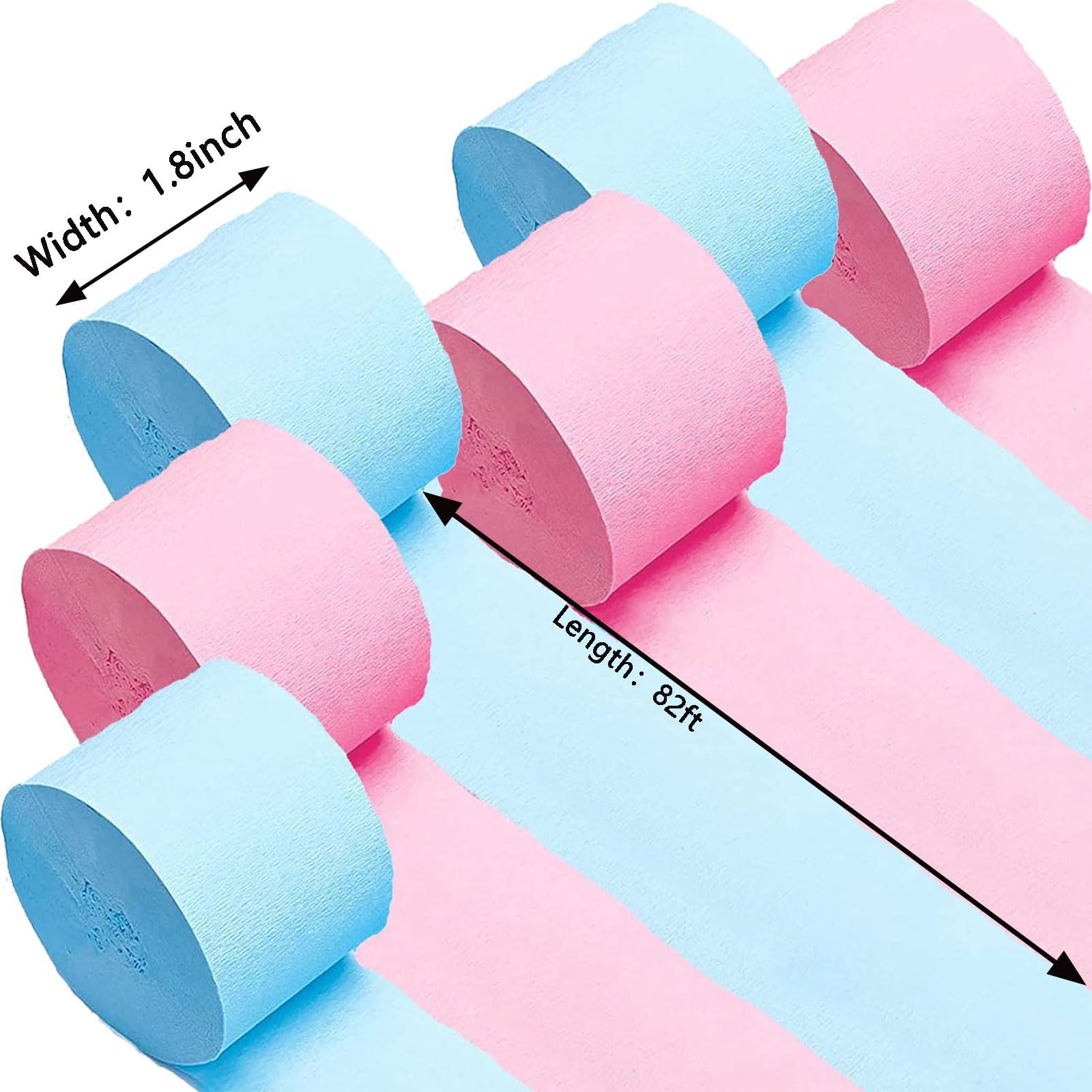 Pink and Blue Crepe Paper Streamers - 6 Rolls (82 Feet Each) for Birthday & Gender Reveal Party Decorations | 1.8 Inch Widening Party Supplies | Perfect for Baby Showers, Bridal Showers & Celebration Backdrops