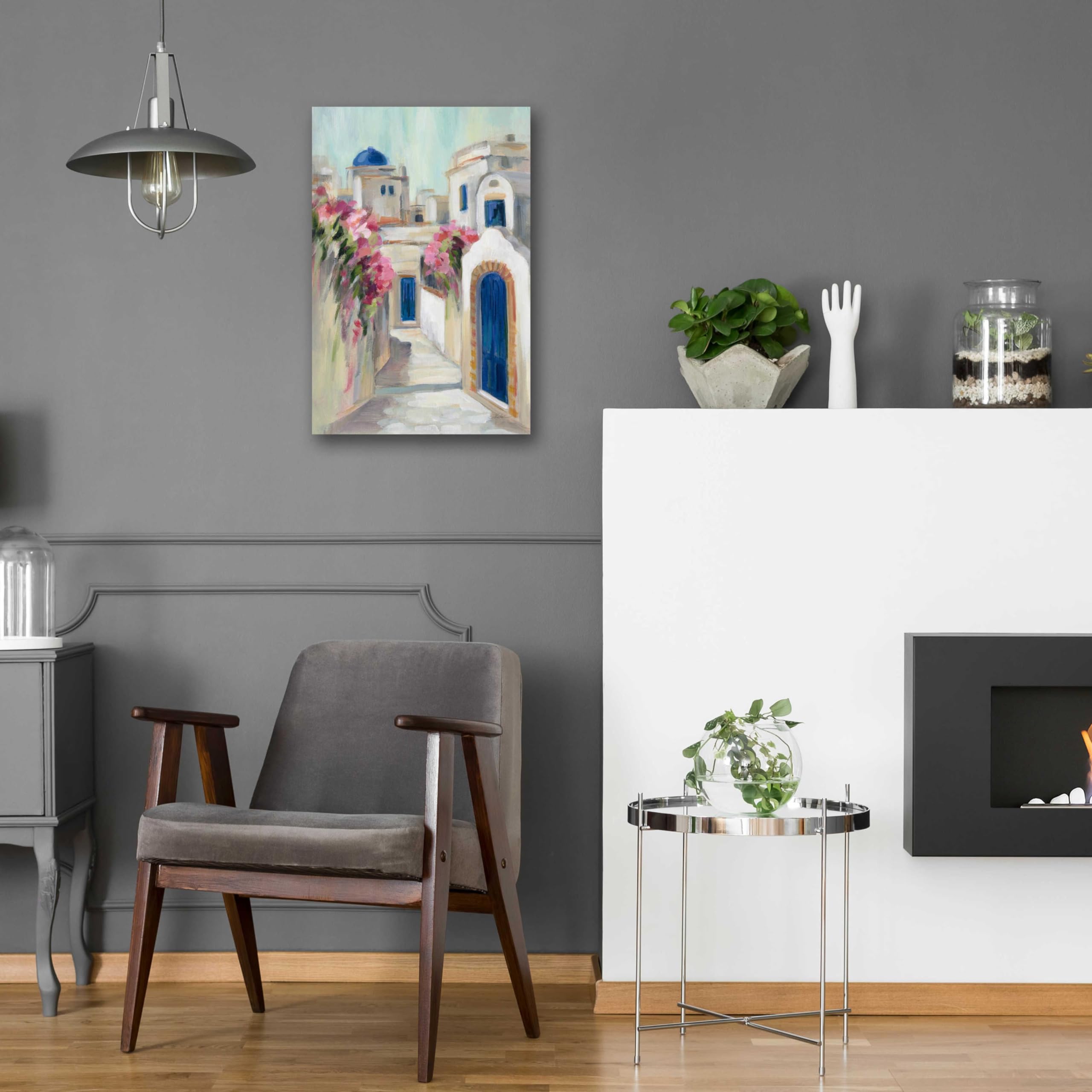 Silvia Vassileva 'Santorini Street I' Acrylic Glass Wall Art - 16x24 Inches Modern Home Decor for Living Room, Bedroom & Office