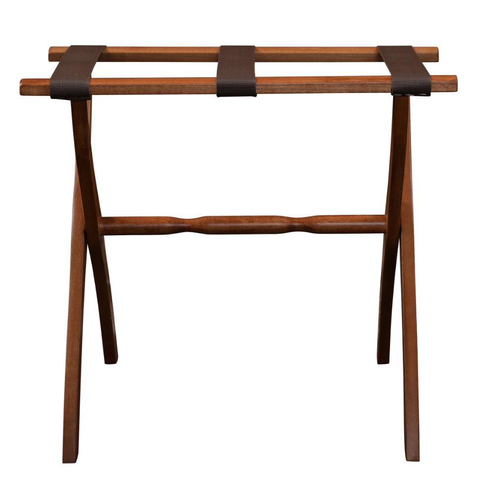 Gatehouse Furniture Luggage Rack with Contour Wood Legs & 3 Nylon Straps - Sturdy Suitcase Stand for Bedroom, Hotel, or Travel Storage