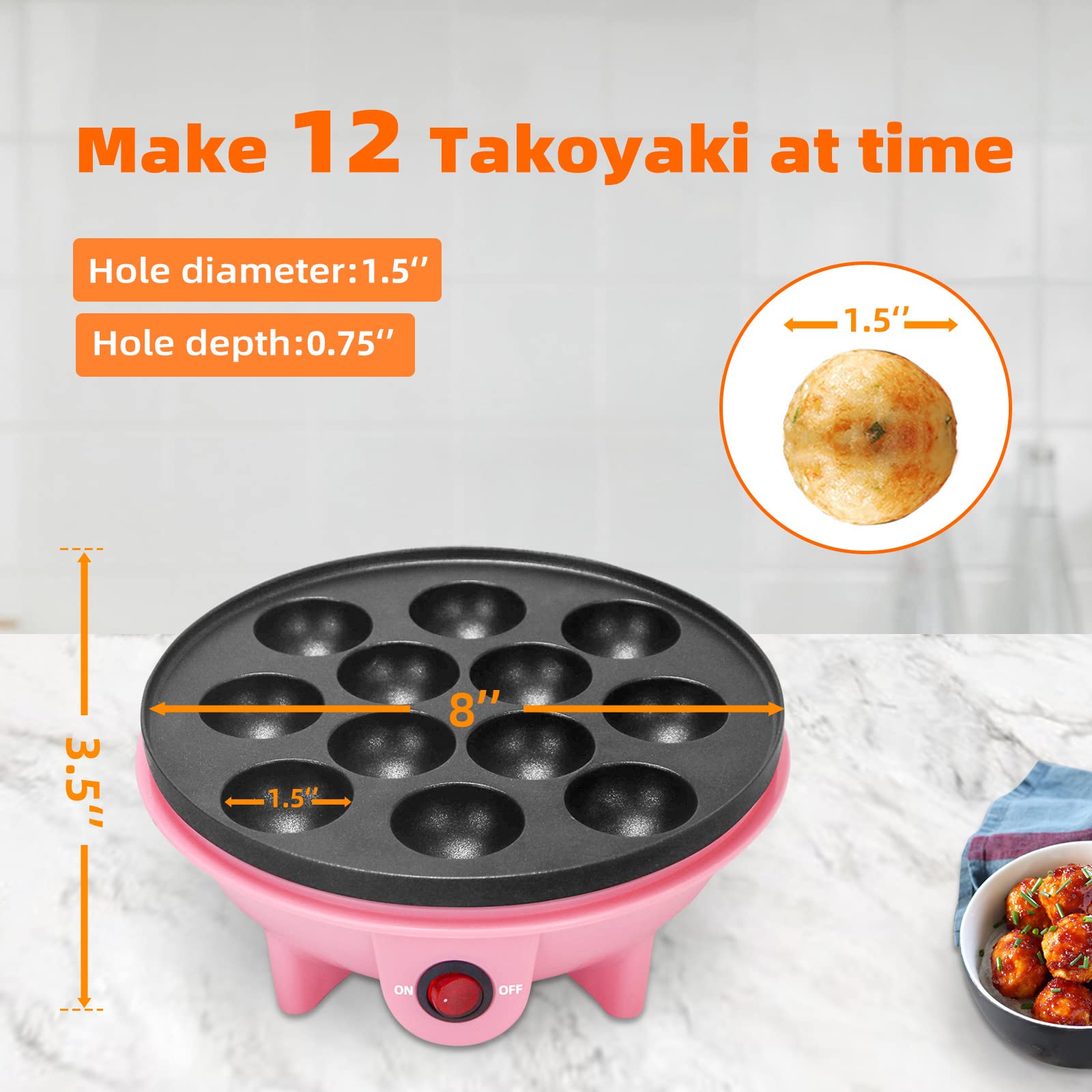 Electric Takoyaki Maker Machine - 8 Inch Non-Stick Pan with Free Takoyaki Tools for Japanese Octopus Balls, Cake Pops & Ebelskiver | Perfect for Home Cooking, Parties & Street Food Snacks