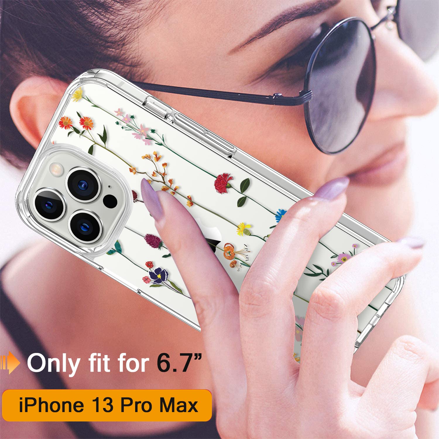 GiiKa iPhone 13 Pro Max Case with Screen Protector - 6.7 Inch Clear Shockproof Floral Design Hard Case with TPU Bumper Cover for Women & Girls | Perfect for Everyday Protection & Stylish Outfits