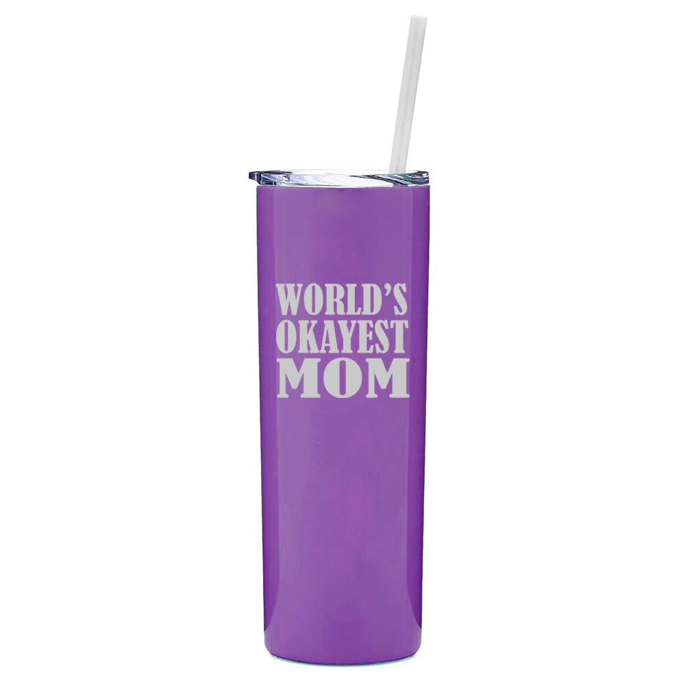 20 oz Skinny Tall Stainless Steel Vacuum Insulated Tumbler with Straw - Leakproof Travel Mug for Coffee & Tea - Perfect Gift for Mom (Purple) - Ideal for Commuting, Office Use & Outdoor Activities