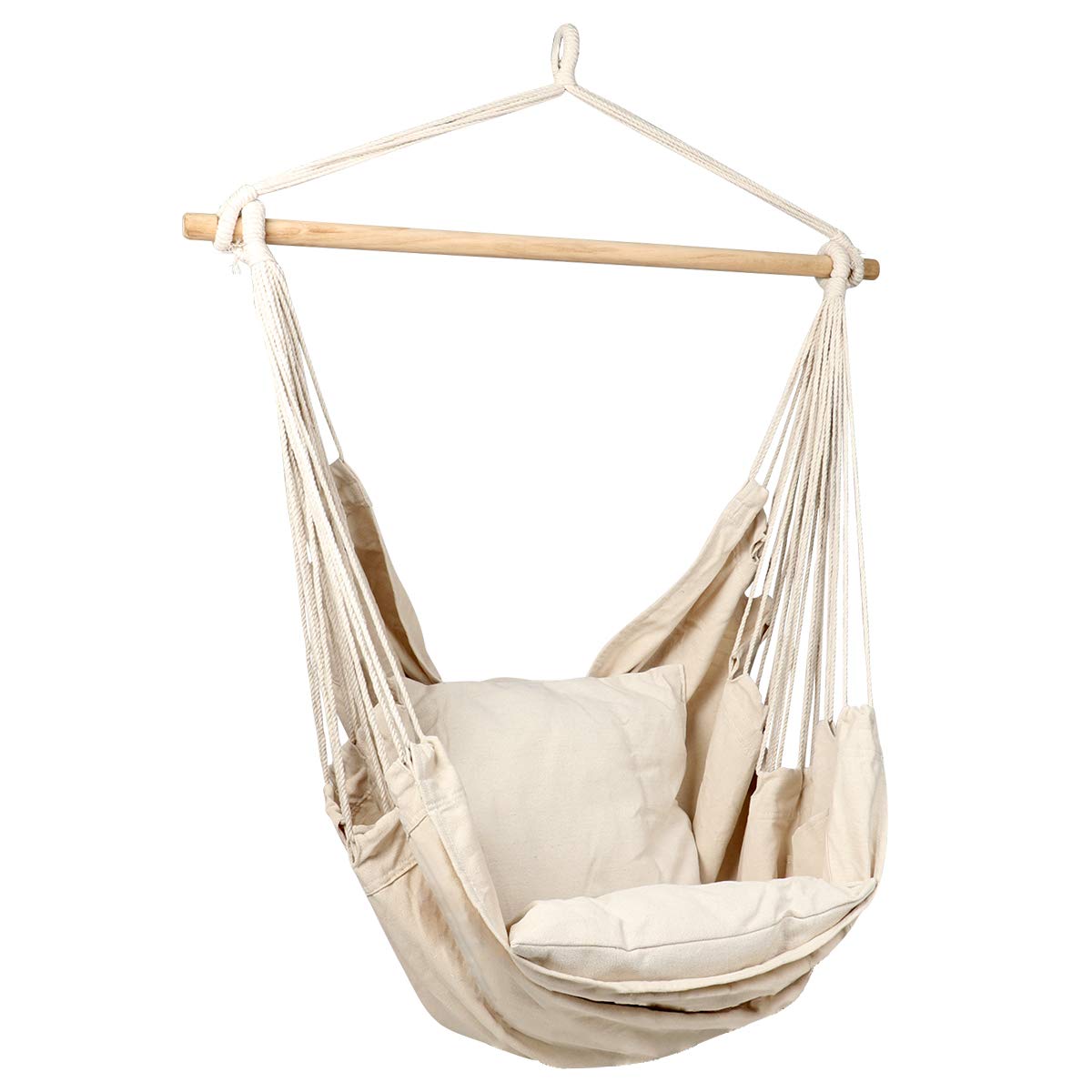 **Cotton Weave Hanging Rope Hammock Chair Swing with 2 Seat Cushions & Carrying Bag – Indoor/Outdoor, Garden, Patio, Porch, Yard – Supports 265 lbs – Perfect for Relaxing, Reading & Lounging**
