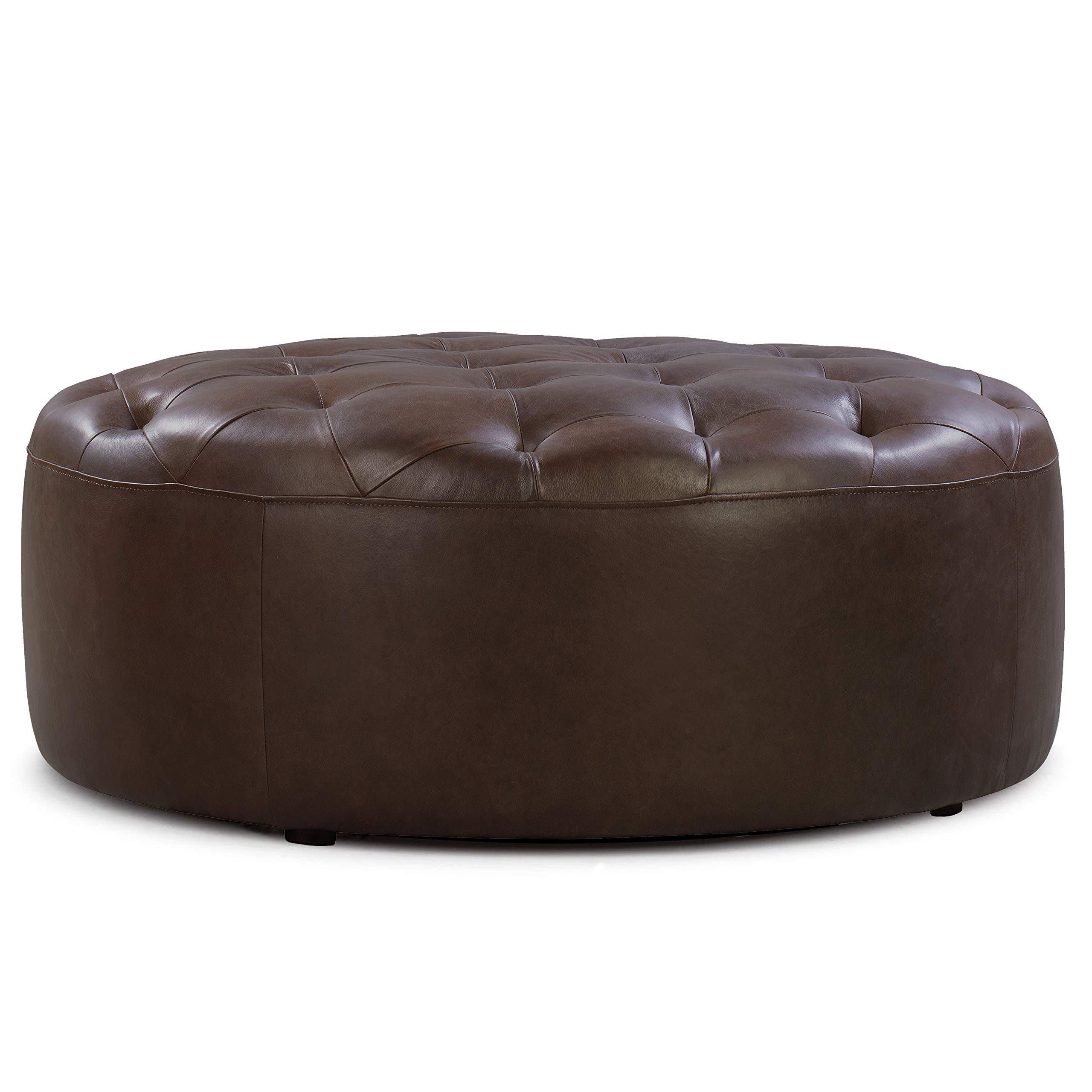 Premium Full-Grain Italian Leather Ascot Ottoman by POLY & BARK - Madagascar Cocoa Brown - Luxurious Living Room & Bedroom Footrest, Accent Stool for Home Decor