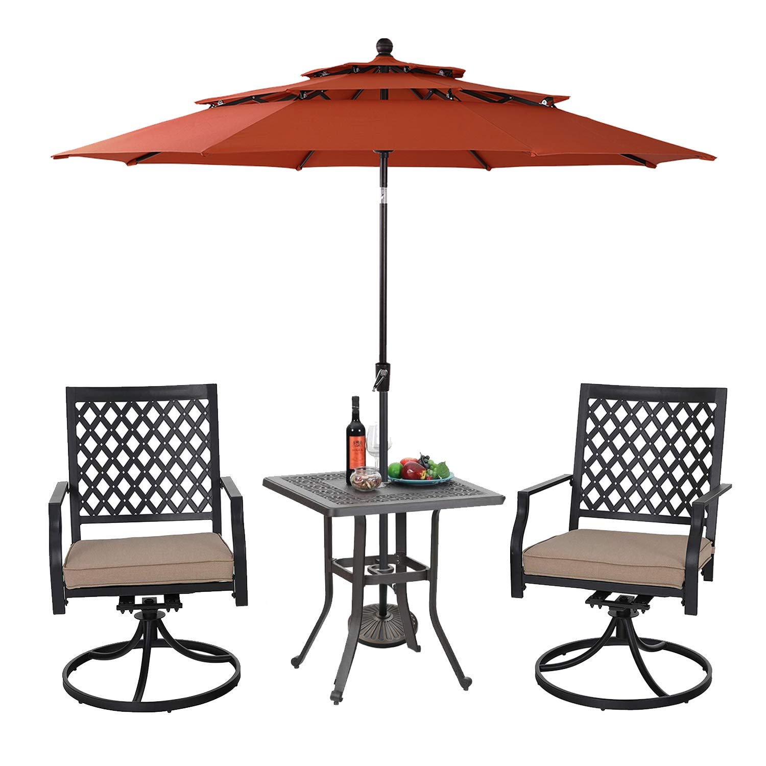 PHI VILLA 27.5 Inch Outdoor Square Bistro Table - Cast Aluminum Patio Side Table with Umbrella Hole for Garden, Backyard, Balcony - Perfect for Coffee, Tea, and Outdoor Dining