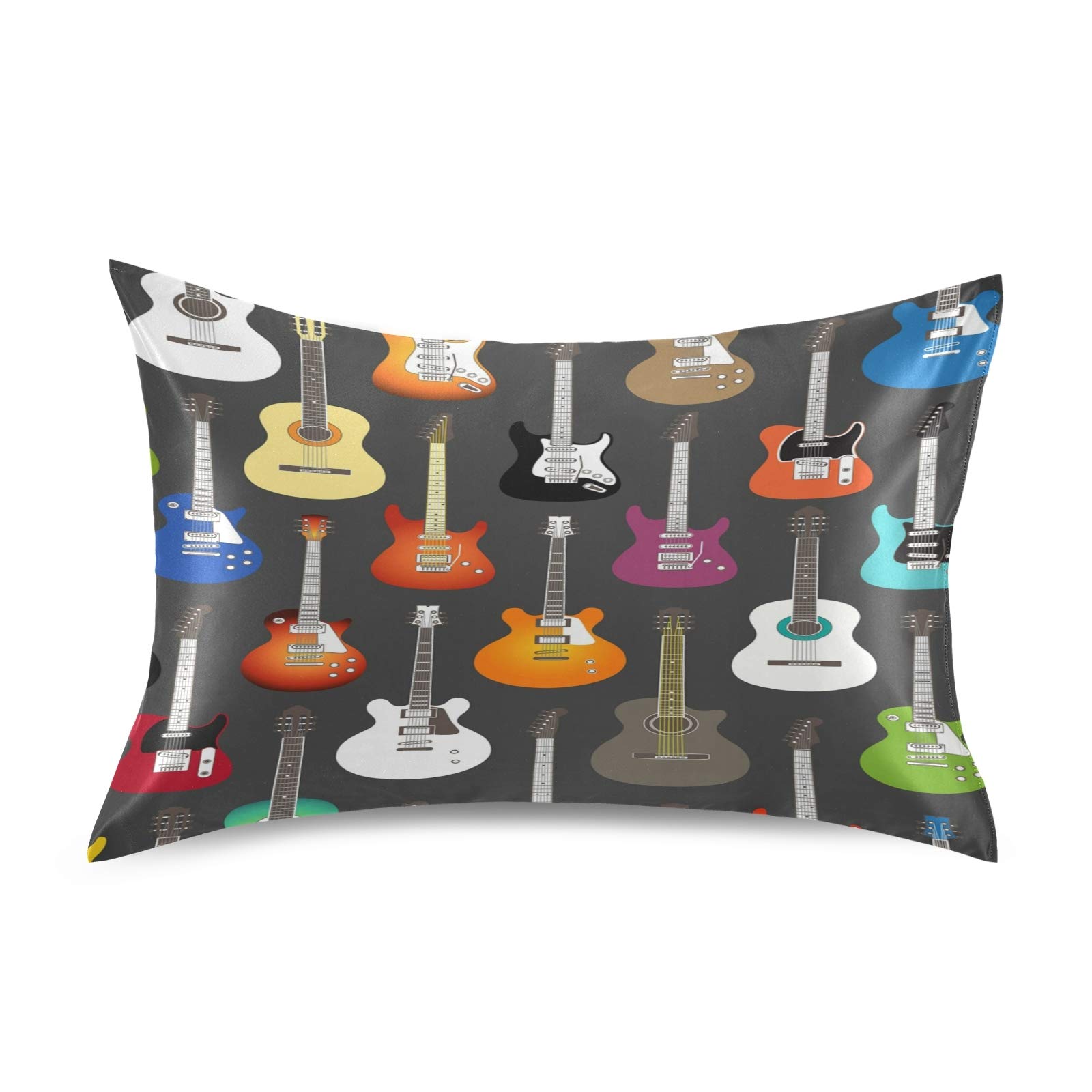 AUUXVA Satin Pillowcases - Set of 2 Colorful Music Guitar Print Pillow Covers (20x26 Inch) for Hair & Skin Care, Envelope Closure, Standard Size - Perfect for Home, Hotel, Sofa & Bedroom Decor