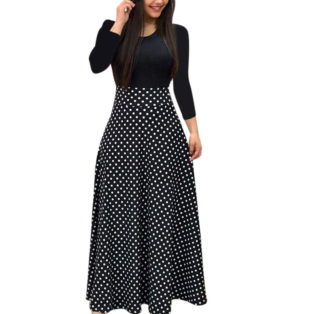 Women's Long Sleeve Floral Polka Dot Maxi Dress - Boho Chic High Waist Casual Dress for Women | Perfect for Beach Vacations, Date Nights & Summer Outfits