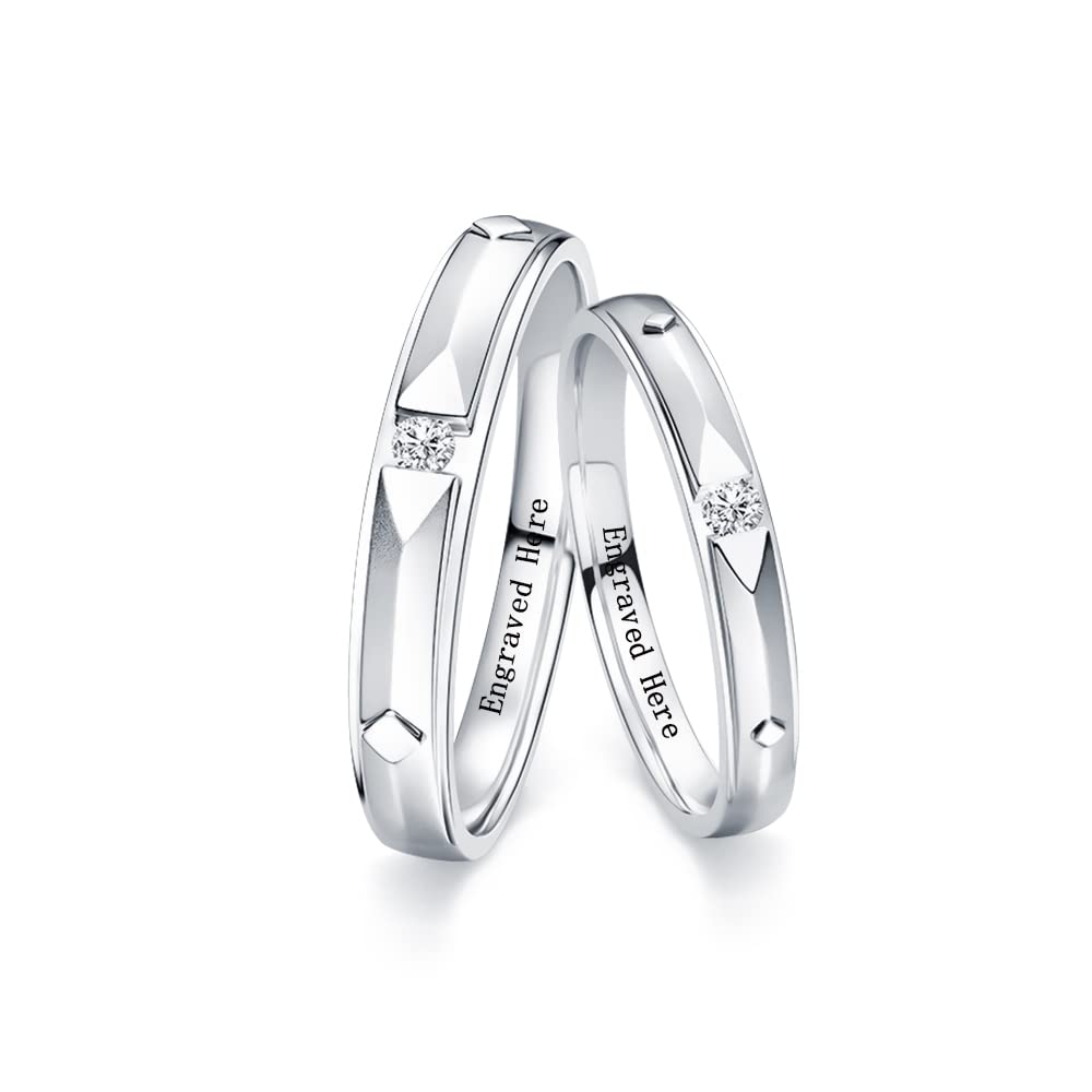 Personalized Couple Rings Set - 18K Gold Plated Silver Moissanite Custom Matching Rings for Him & Her - Wedding, Engagement & Anniversary Rings for Couples - Perfect for Proposals, Vow Renewals and Romantic Gifts