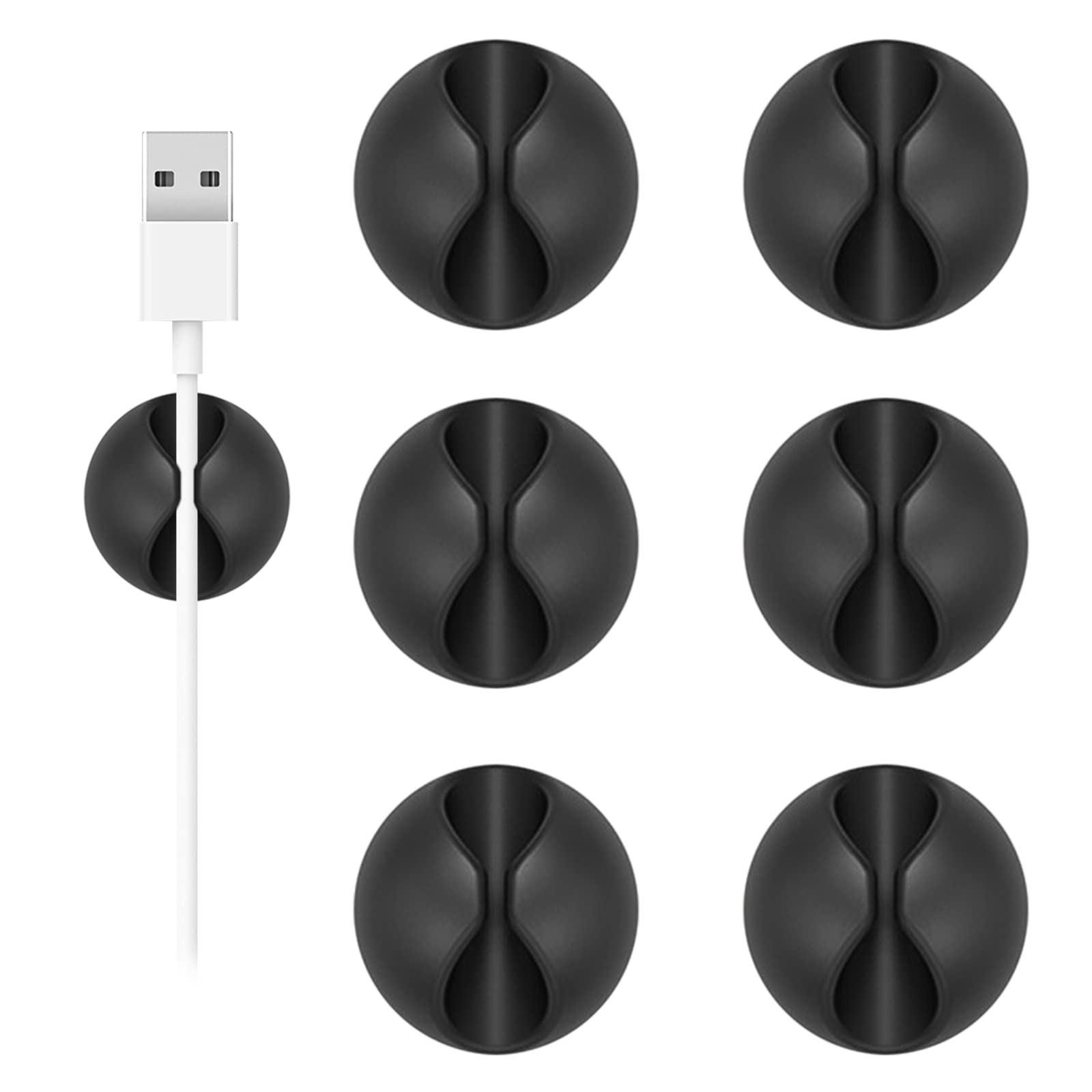 Shintop 6 Pack Black Cord Organizer - Cable Clips & Wire Management for Desk, Nightstand, Car - Phone Charger Holder for Neat Workspace & Travel