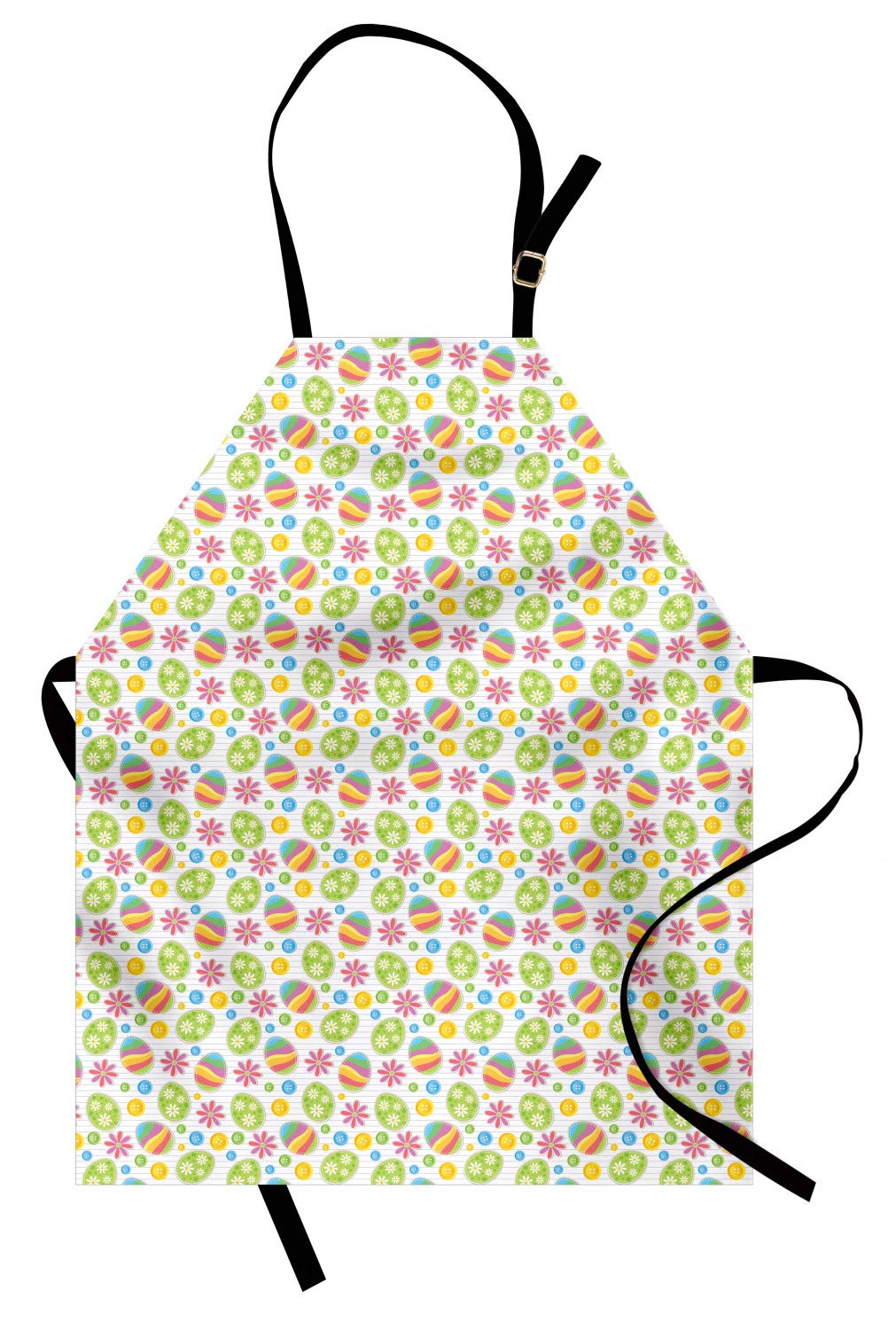 Ambesonne Easter Apron - Patchwork Style Kitchen Bib with Daisy Buttons & Egg Design, Adjustable Neck for Cooking, Baking, Gardening | Unisex Holiday Apron for Easter Celebrations, Spring Parties & Family Gatherings