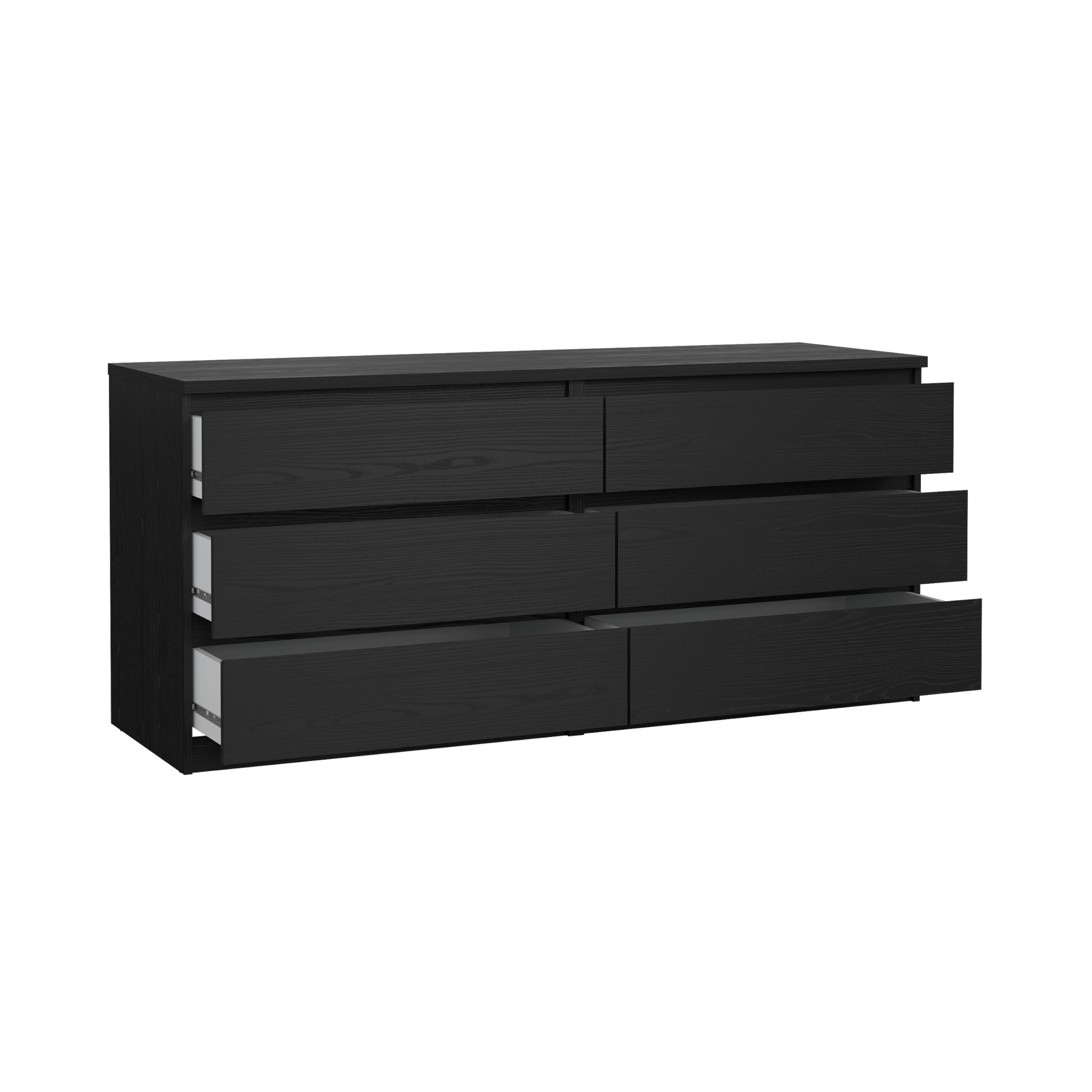 Tvilum 6-Drawer Double Dresser in Black Woodgrain - Modern Bedroom Storage Solution for Clothes & Accessories