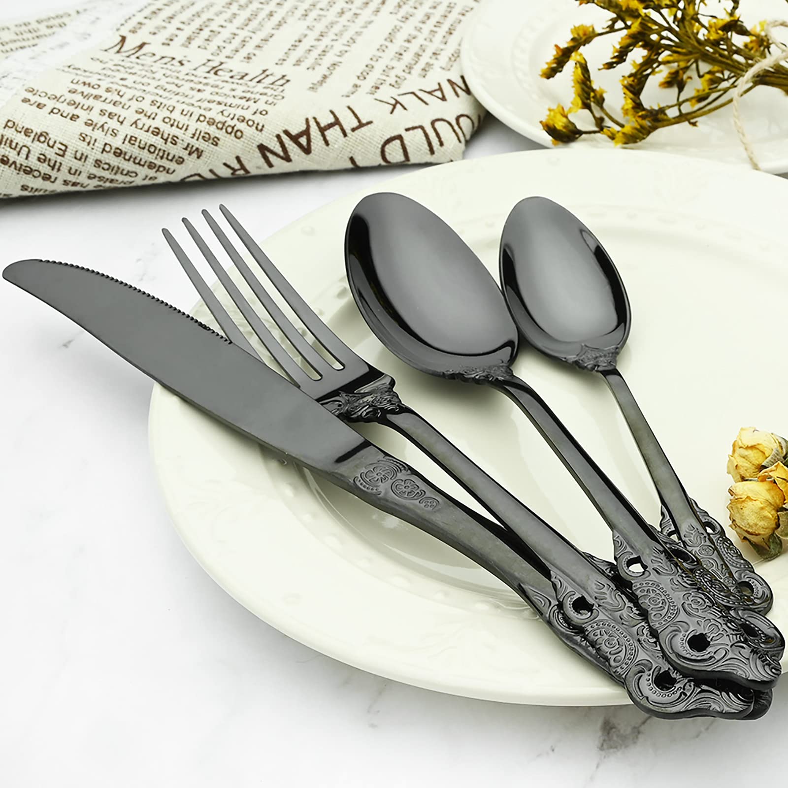 Premium Gugrida 24-Piece Mirror Polished Silverware Set - 18/10 Stainless Steel Flatware Service for 6 - Elegant Dining Cutlery Set for Home & Restaurant Use - Dishwasher Safe - Perfect for Dinner Parties, Weddings & Fine Dining Experiences
