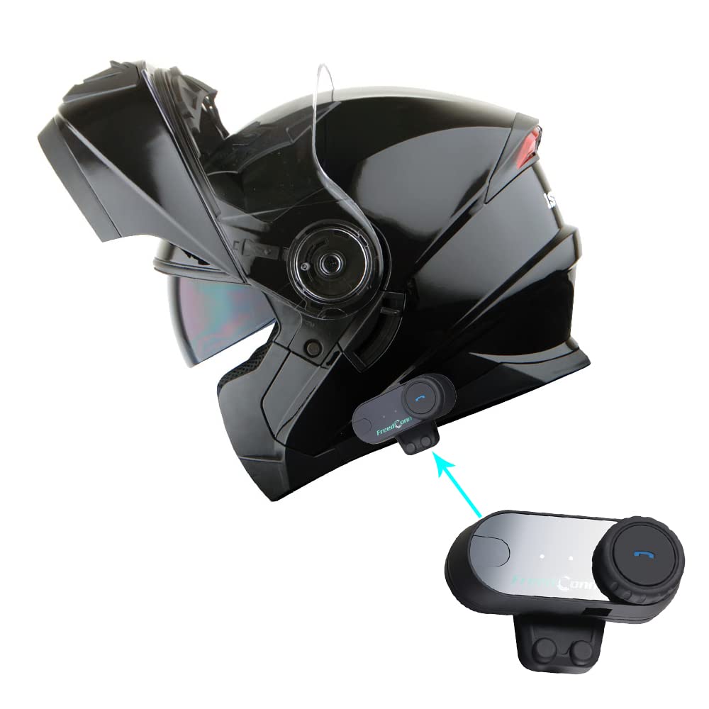 1Storm Modular Full Face Motorcycle Helmet with Dual Visor Sun Shield & LED Tail Light - Bluetooth Headset Compatible (Glossy Black) - Perfect for Urban Commuting, Long Distance Rides and Nighttime Safety