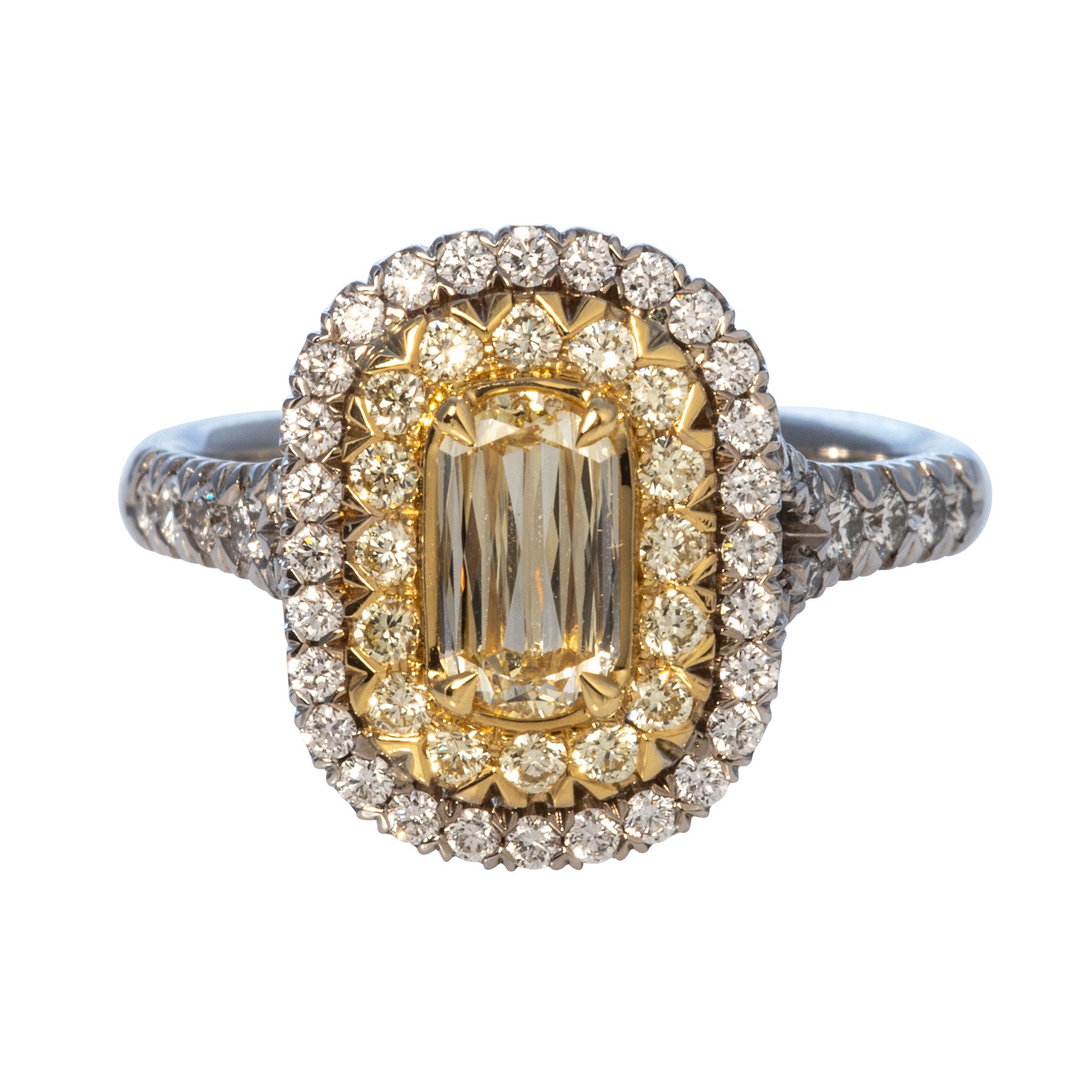 1.17ctw L’Amour Crisscut Yellow Diamond Halo Engagement Ring - 14K White Gold Wedding Band for Women, Perfect Proposal Gift & Anniversary Jewelry