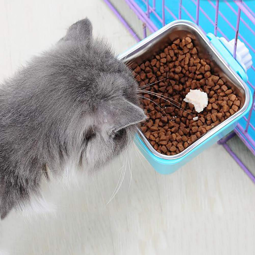 Love Dream Crate Removable Stainless Steel Hanging Pet Bowls - Dog Cat Food & Water Feeder with Bolt Holder for Kennels, Cages - Ideal for Puppies, Cats, Rabbits & Birds (Large, Blue) - Perfect for Travel, Camping & Home Use