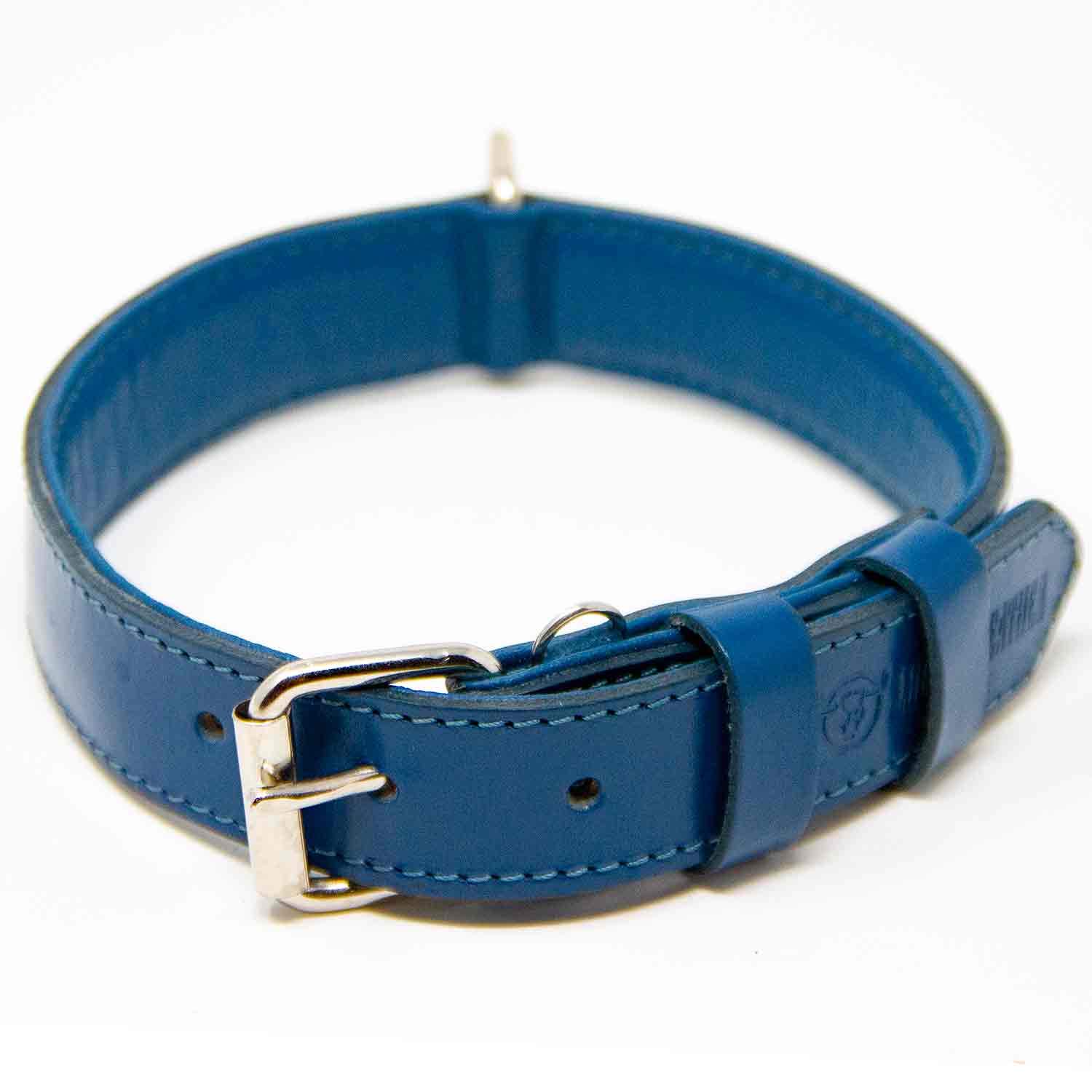 Premium Full Grain Leather Dog Collar with Padded Comfort - Adjustable Medium Size for Medium Dogs (Blue) - Perfect for Daily Walks, Training & Outdoor Adventures