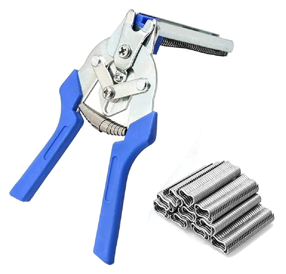 Type M Nail Ring Pliers - Multifunctional Hog Ring Pliers Kit with 600 Galvanized Steel Nails & Stainless Snap Ring Pliers - Perfect for Hog Fencing, Chicken Coop, Poultry Wire Mesh & DIY Farm Projects (Blue)