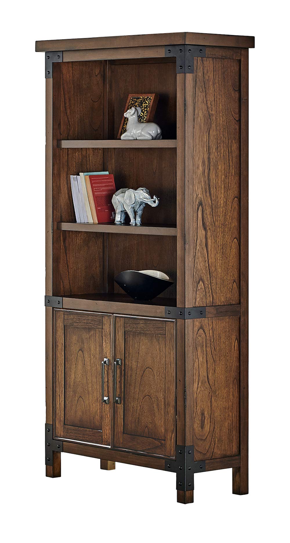 Martin Furniture DOOR BOOKCASE - Brown Wooden Bookshelf with Glass Doors for Living Room, Office & Library Storage | Stylish Home Decor & Organizer for Books, Display Items & Collectibles