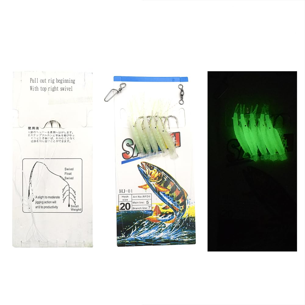 Glow in the Dark Sabiki Rigs Fishing Lures with High Carbon Steel Hooks - Saltwater & Freshwater Bait Rigs for Night Fishing, Pier Fishing, and Surf Casting