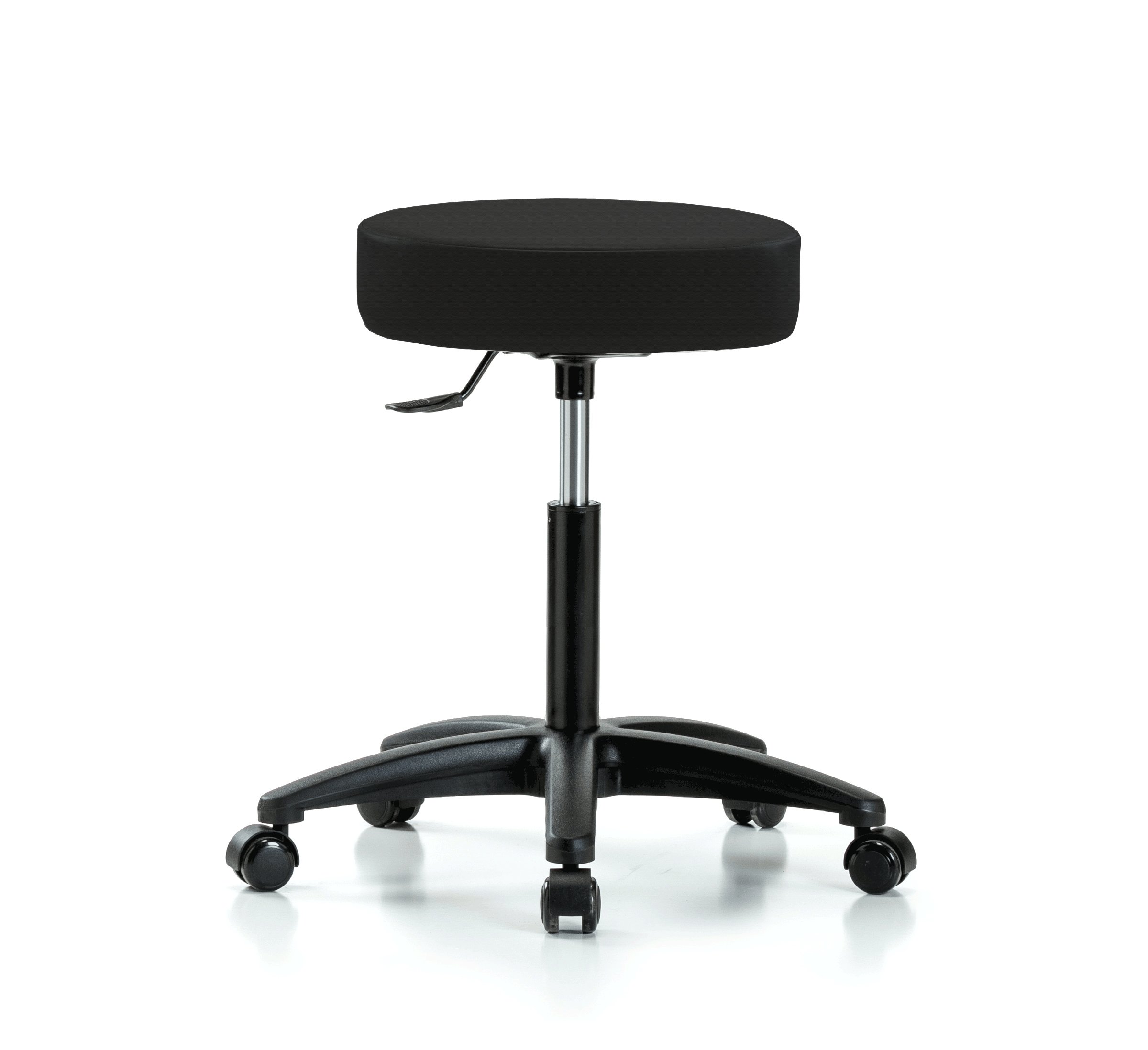 Adjustable Rolling Swivel Stool - Single Lever Height Adjustment for Hardwood & Tile Floors - Black Fabric Workbench Chair - Perfect for Workshops, Garages & Home Offices