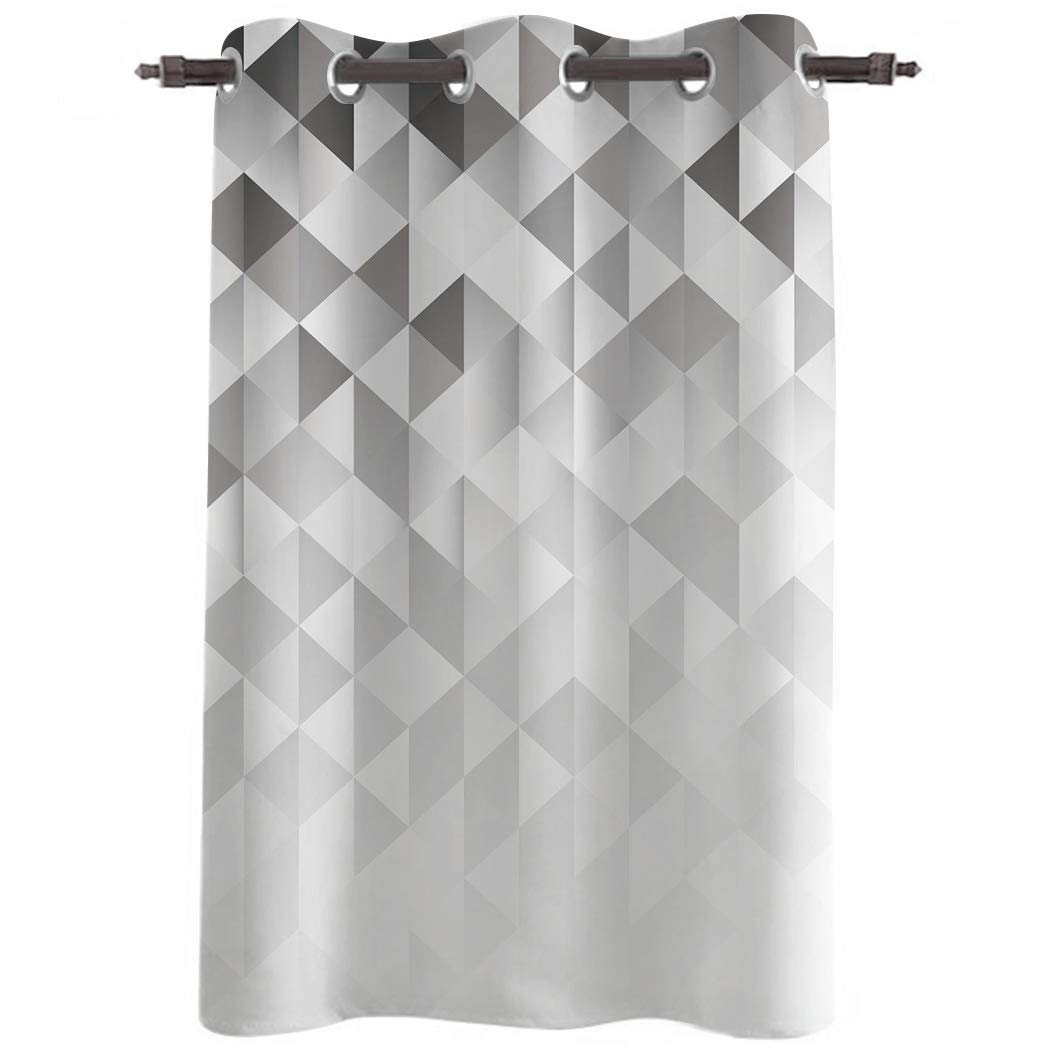 Thermal Insulated Blackout Curtains 52x84 Inch - Geometric Ombre Grey Mosaic Triangle Pattern Modern Art Grommet Top Drapes for Bedroom & Living Room | Energy Saving, Noise Reducing & Light Blocking Window Treatments