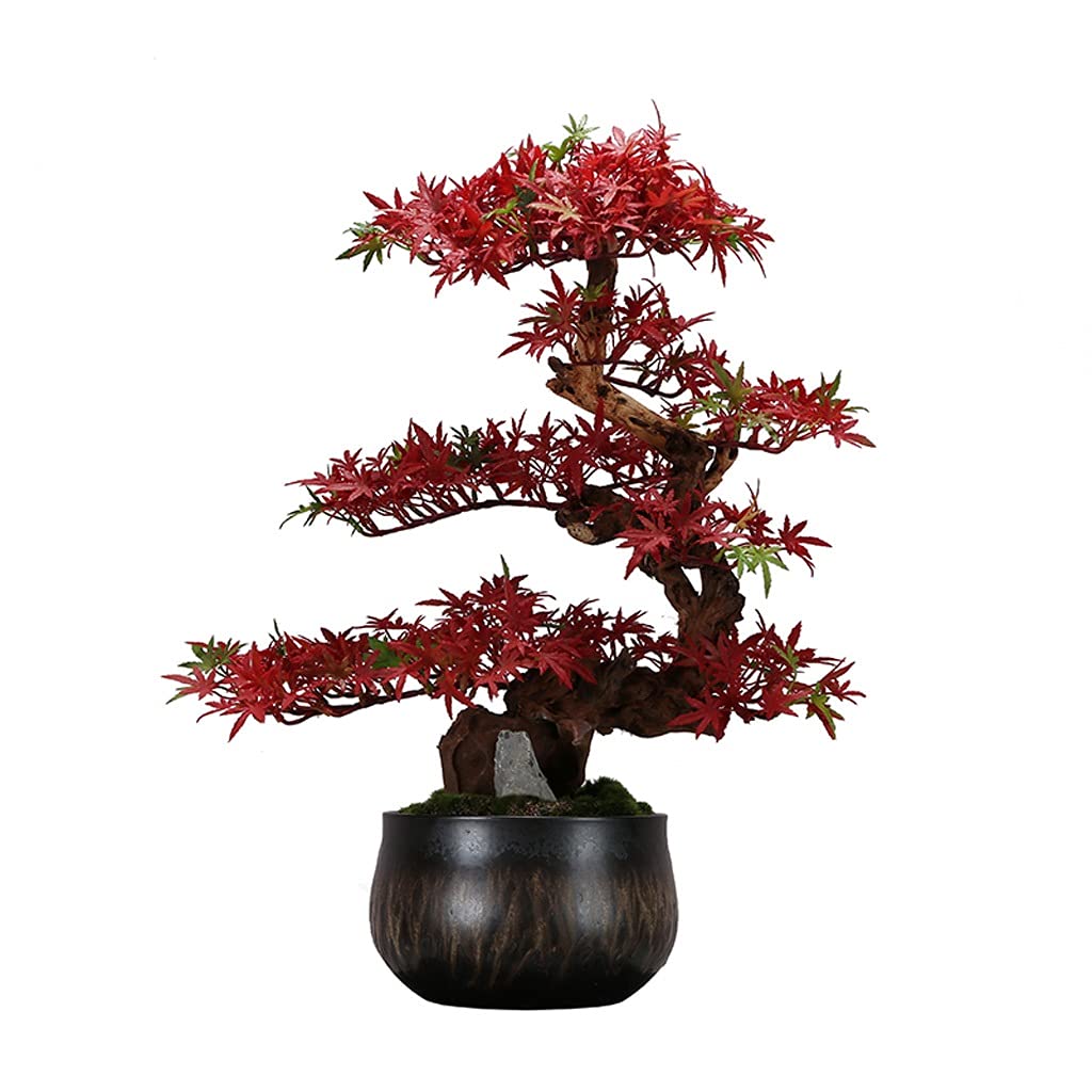 TOMYEUS Artificial Maple Leaf Bonsai Tree - Japanese Zen Decor, Fake Plant for Indoor Spaces, Living Room, Tea Room & Office Desk (Size A) - Perfect for Home Decor, Meditation Spaces & Office Feng Shui