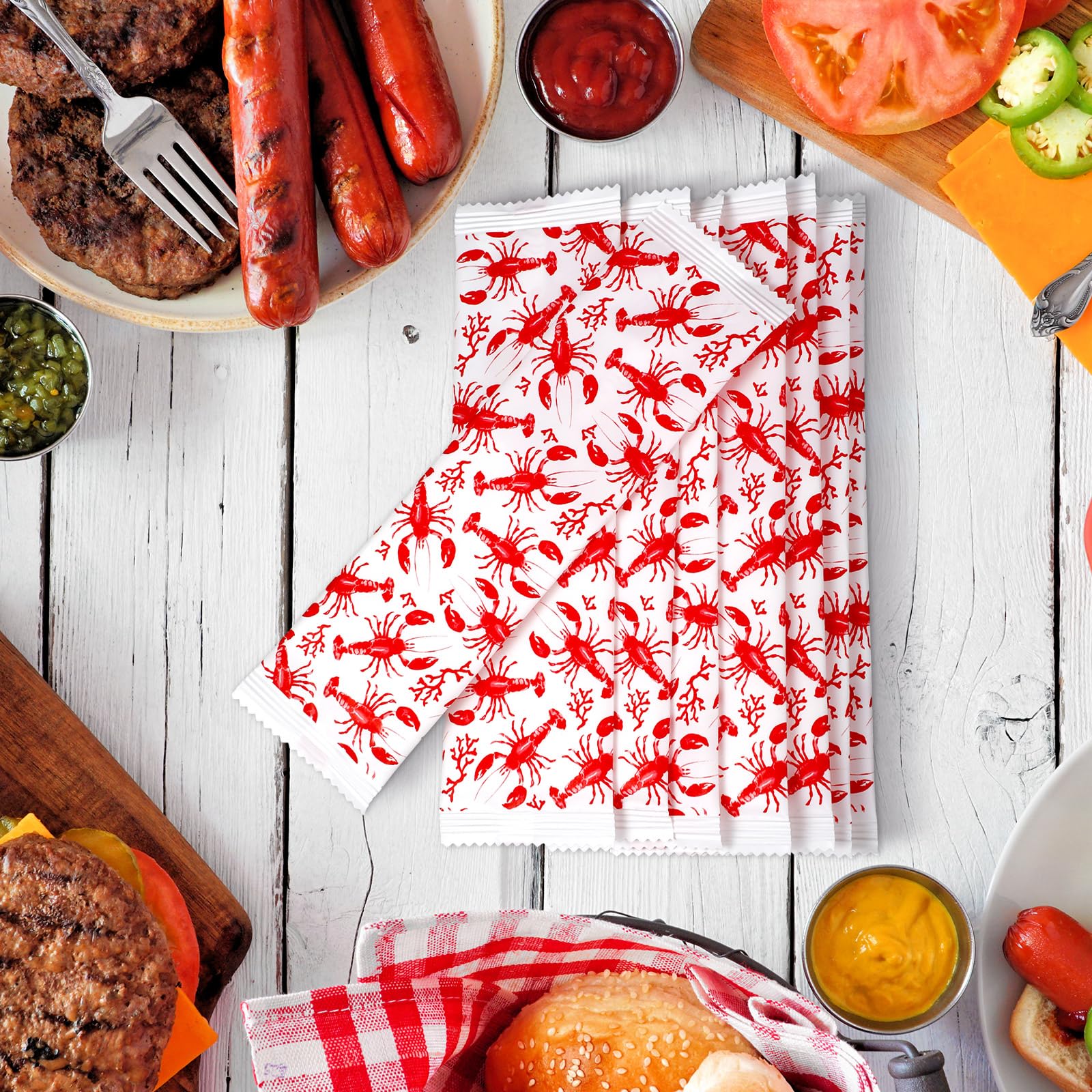 250 Pcs BBQ Wet Wipes - Individually Wrapped Pre-Moistened Grill Cleaning Wipes for Hands & Surfaces | Perfect for BBQs, Catering, Restaurants, Weddings & Outdoor Cooking (Lobster Design) - Keep Hands Clean While Grilling, Camping & Picnics