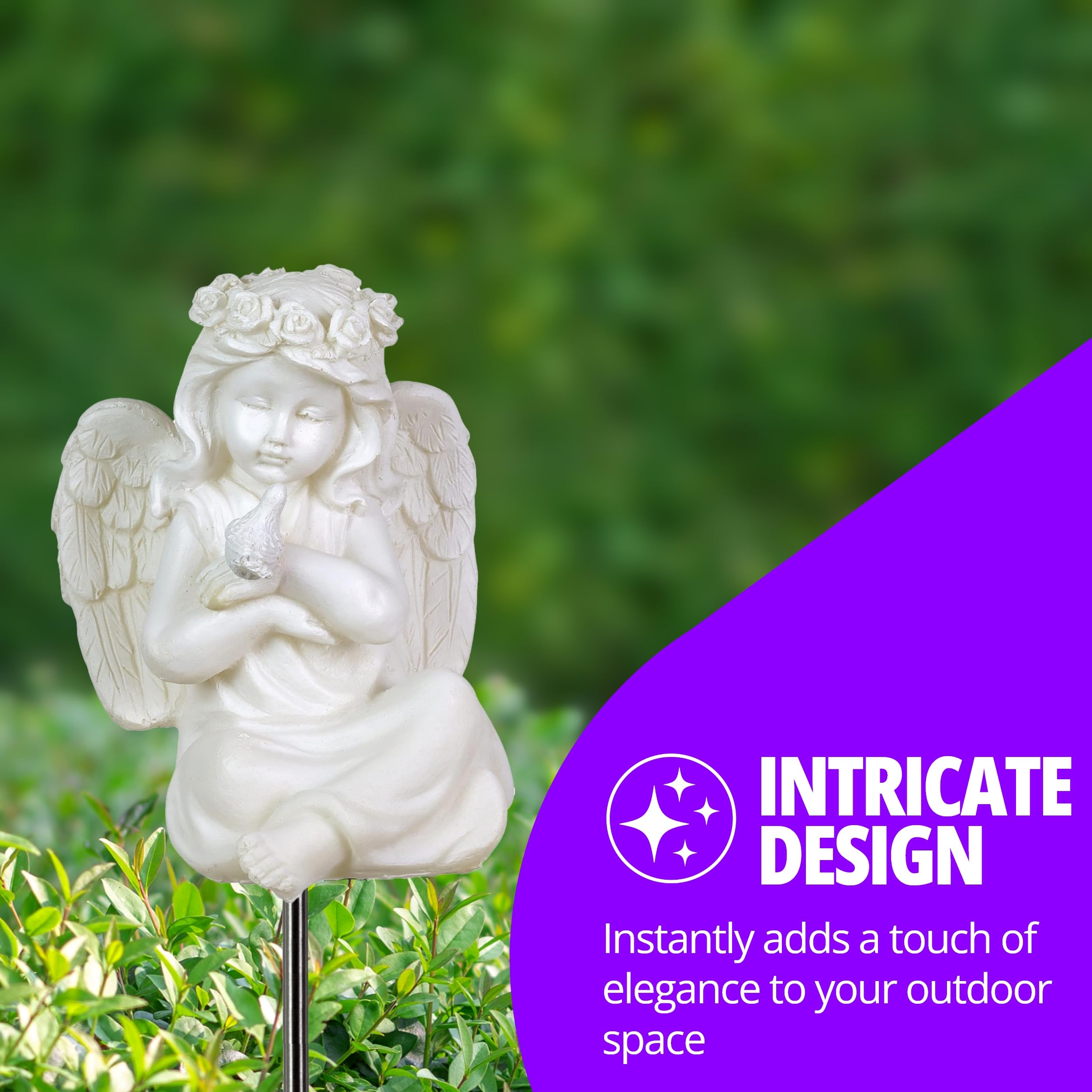 Exhart Solar Garden Lights - Decorative Little Girl Angel LED Stake for Outdoor Yard & Pathway Decor, 5x5x30 Inch - Perfect for Patio, Lawn, and Garden Lighting