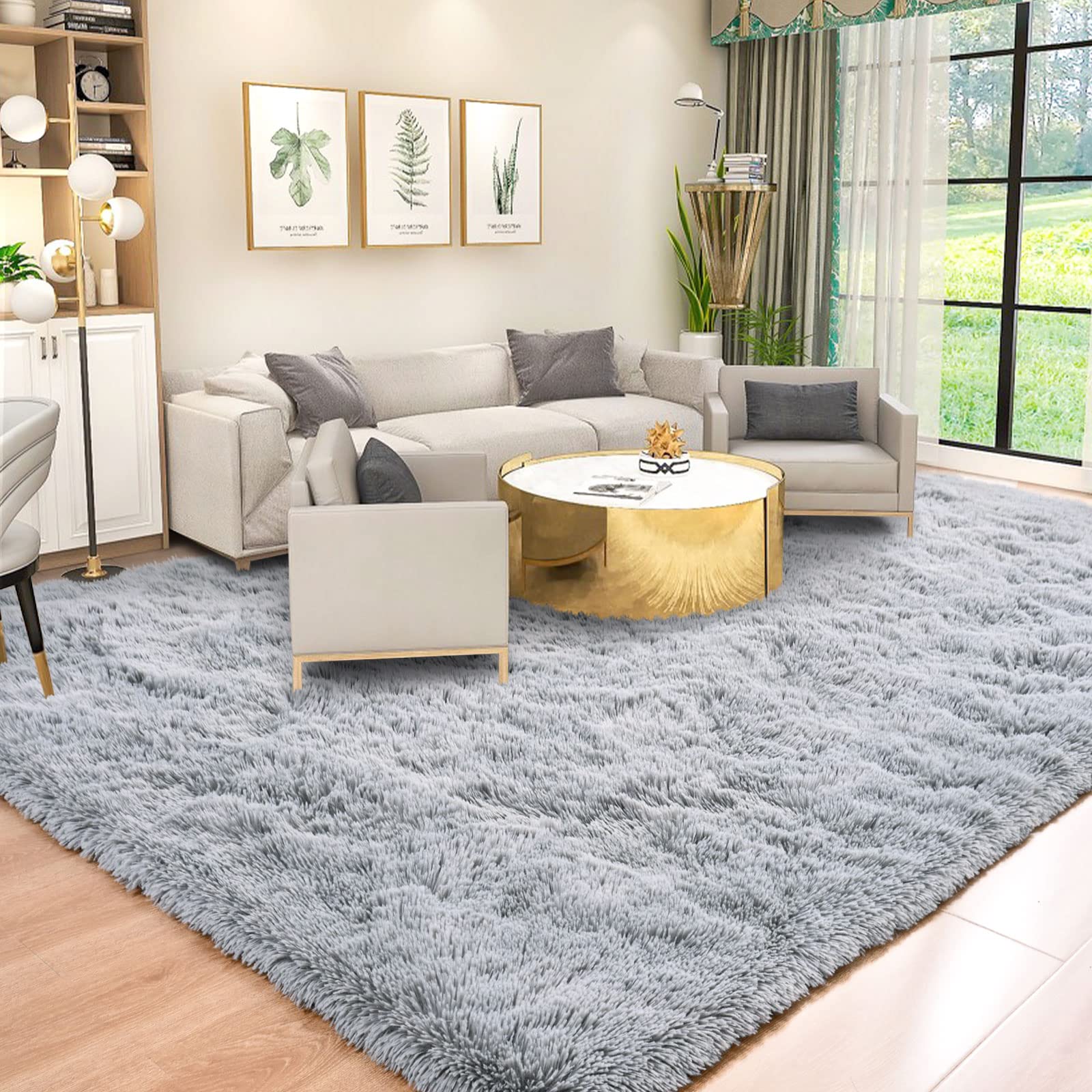 Soft Grey Fluffy Shag Area Rug 6x9 Feet - Plush Furry Carpet for Living Room, Bedroom, Kids Room, Nursery, Playroom & College Dorm Decor - Ultra Soft Shaggy Rug for Cozy Home & Play Areas