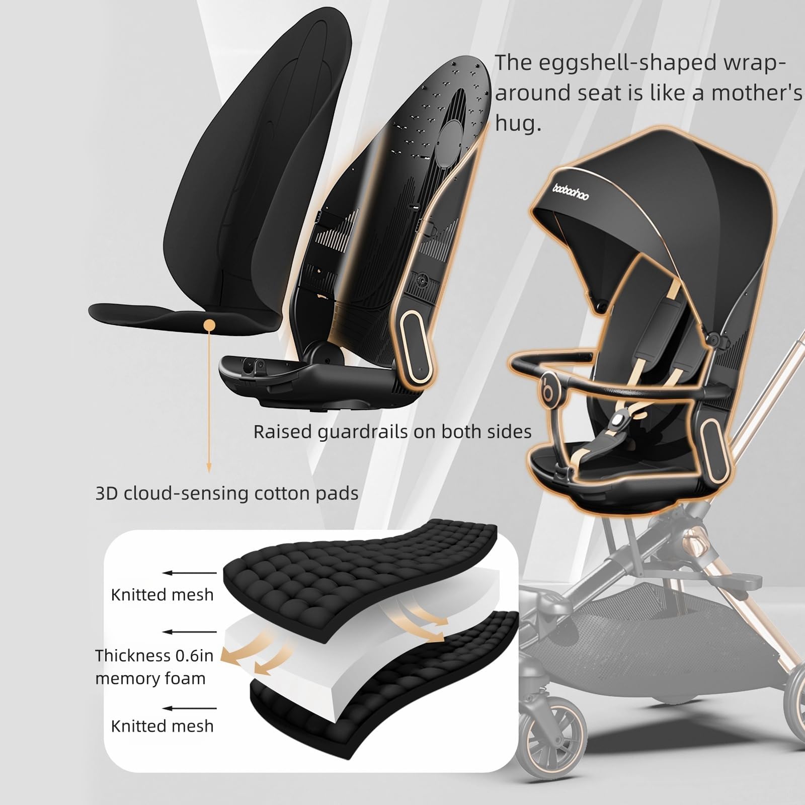 Lightweight Folding Stroller Wagon for Baby & Toddler - 360° Reversible Seat, Adjustable Canopy & Storage Basket - Compact Umbrella Stroller for Travel, Airplane & Outdoor Adventures - Glory Black