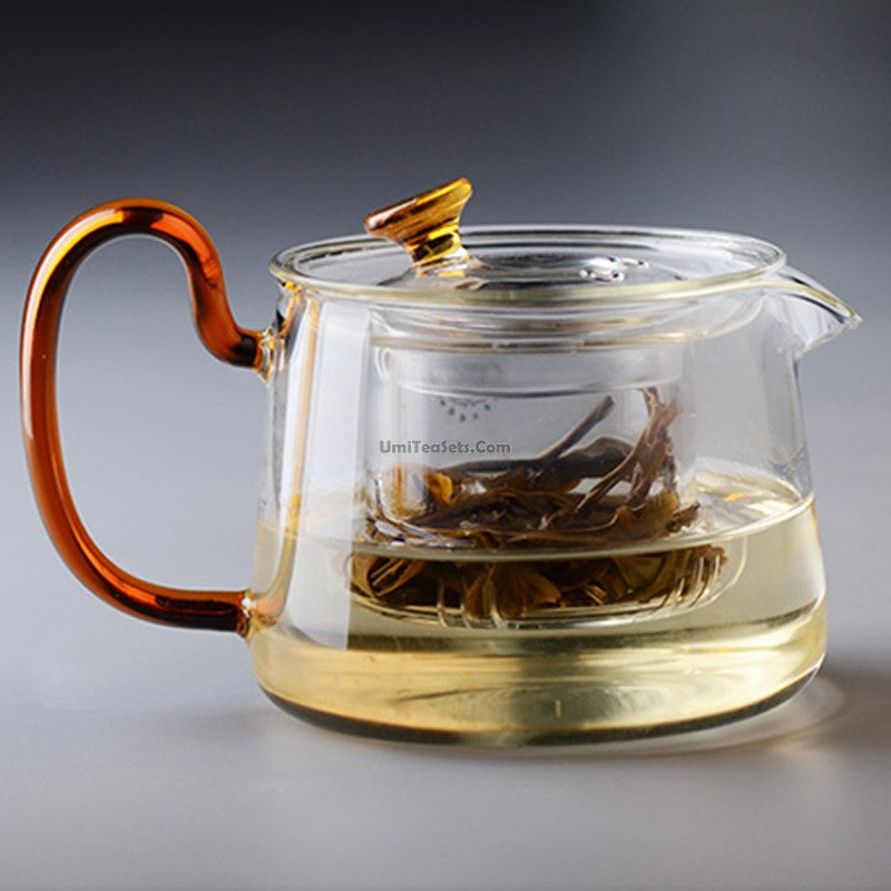Premium Glass Teapot with Elegant Cognac Handle - Perfect for Loose Leaf Tea, Herbal Infusions & Home Tea Ceremonies