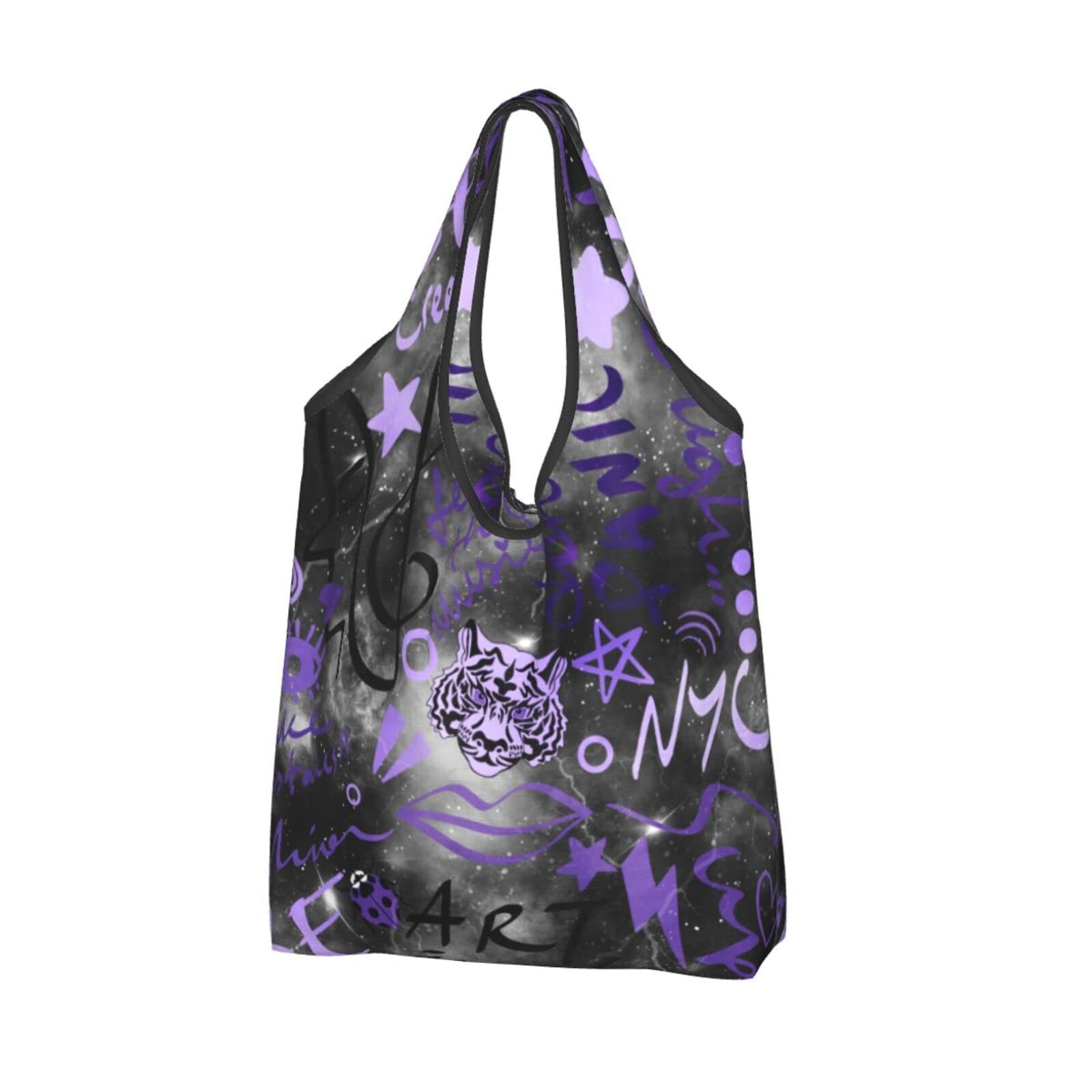 **Psychedelic Space Galaxy Tiger Print Reusable Shopping Bags - Waterproof, Large, Foldable Grocery Tote - Perfect for Grocery Shopping, Beach Trips & Eco-Friendly Errands**