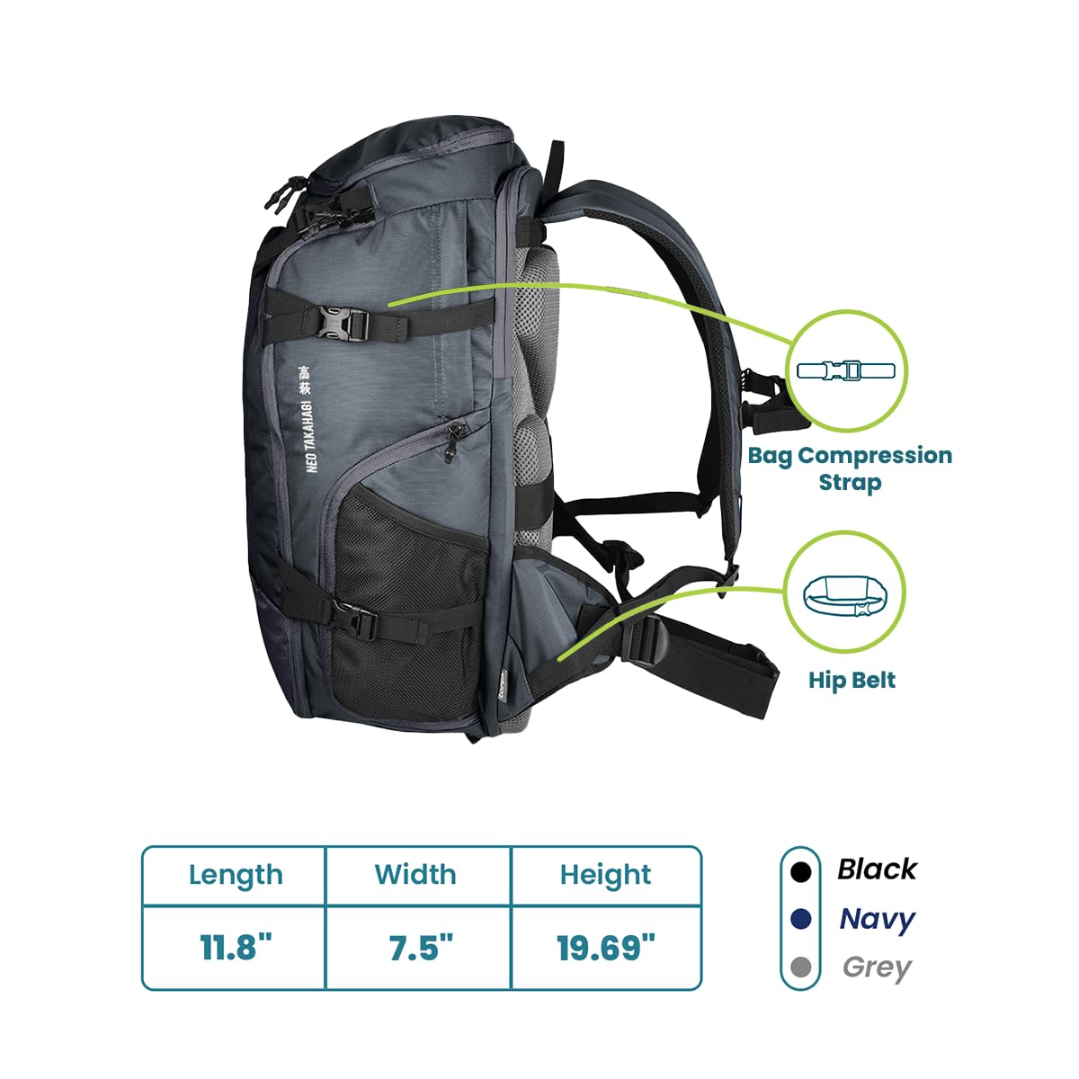 40L Travel Backpack for Men - Airline Approved Carry On Backpack with Rain Cover | Waterproof Hiking Backpack for Camping, Outdoor Adventures & Business Travel | Durable Takahagi Iron Grey Backpack