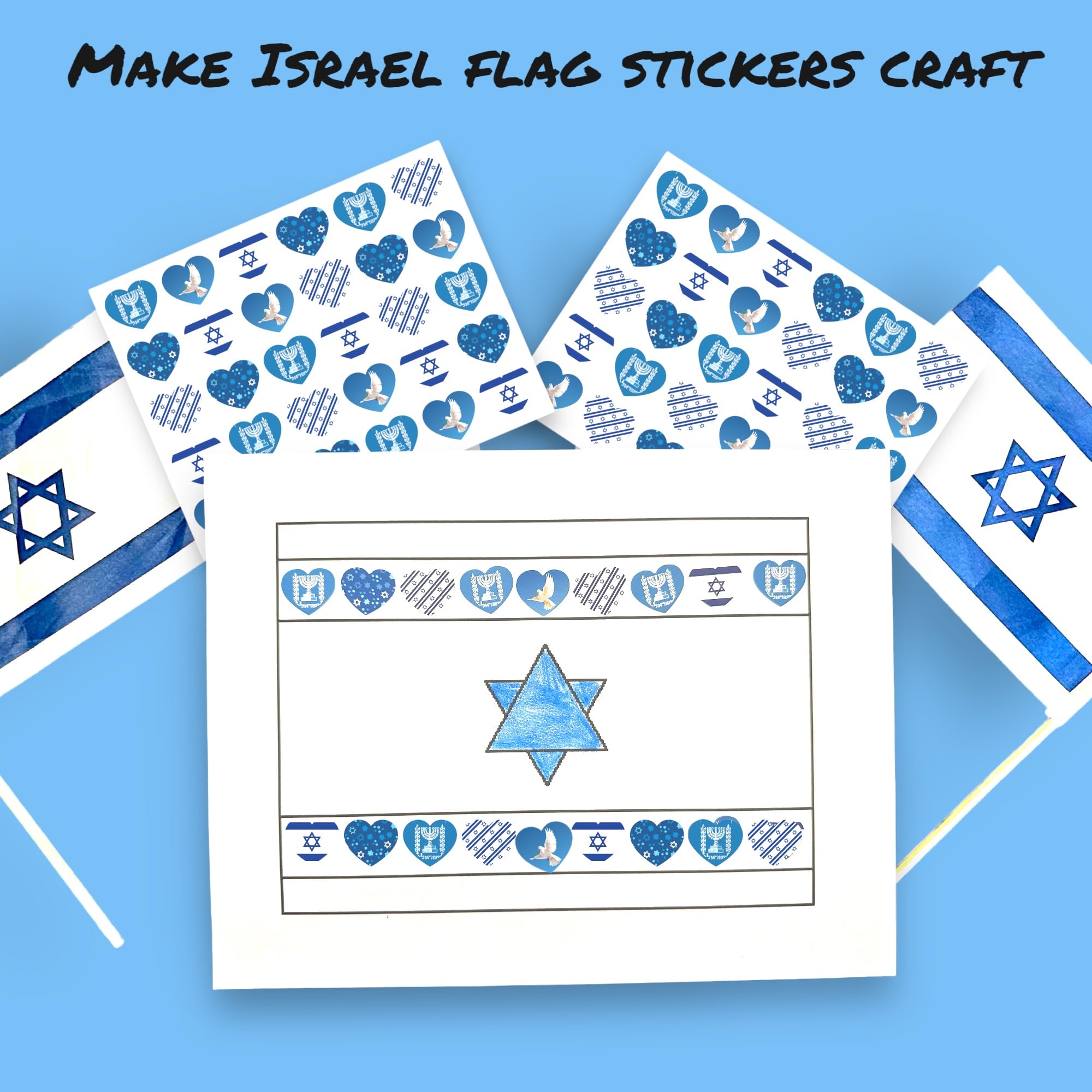 330+ Heart Israel Stickers Set - DIY Israeli Flag Banner, National Symbols & Small Decals for School Crafts, Parties & Patriotic Events