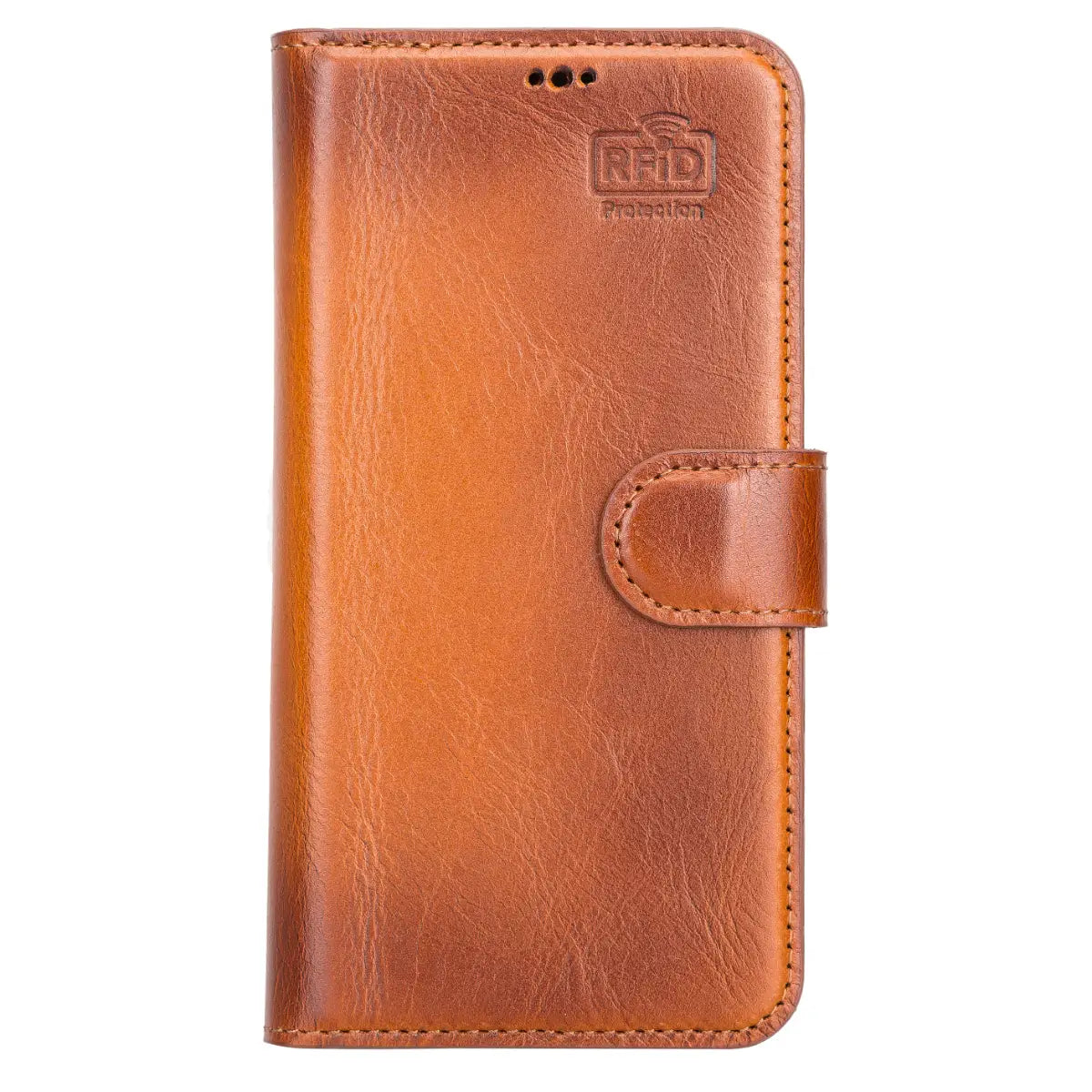 Premium Burnished Tan Leather Wallet Case for iPhone 13 - Slim RFID Blocking Phone Cover with Card Slots | Perfect for Everyday Use, Travel & Business