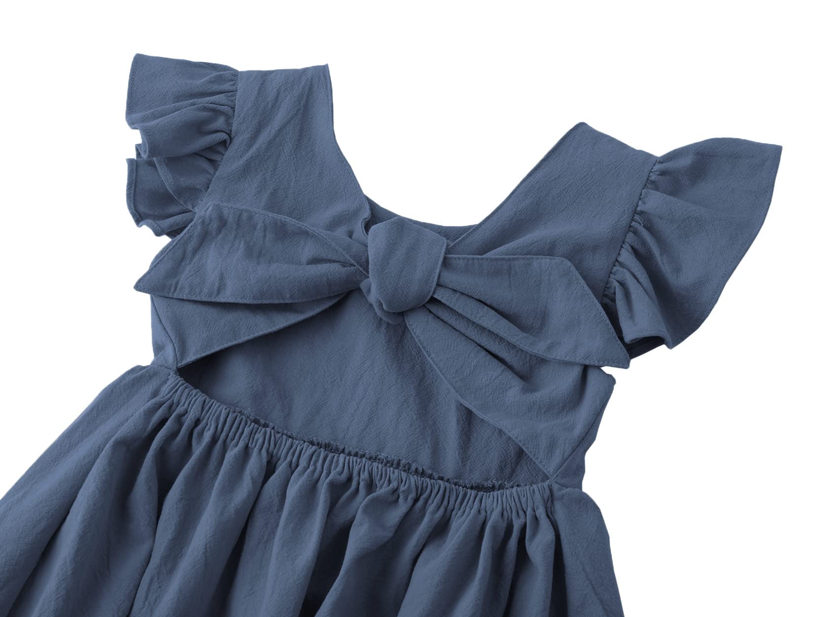 Toddler Baby Girl Cotton Linen Summer Dress with Ruffle Sleeves and Back Bowknot - Cute Kids Beach Dresses for Outdoor Play, Vacation & Photoshoots