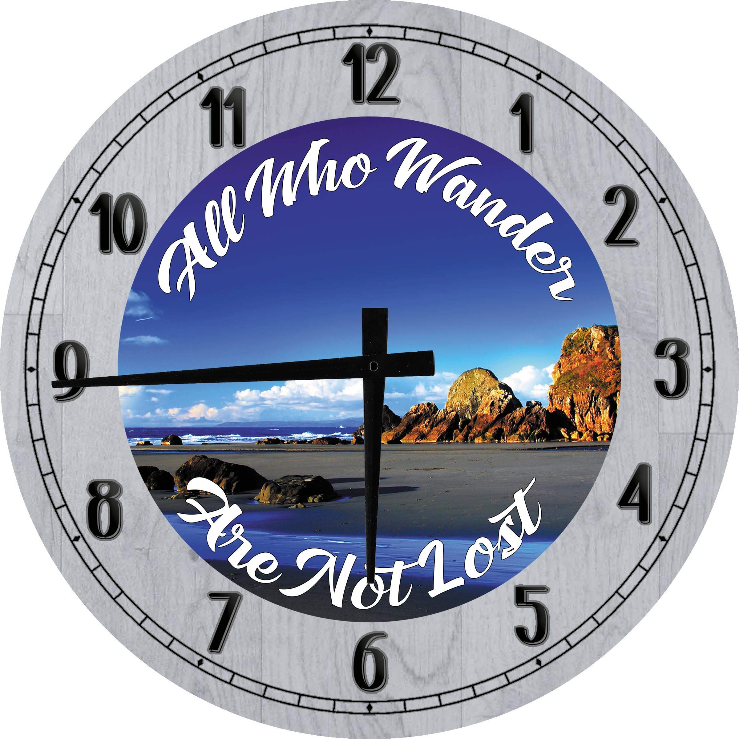 24 Inch Large Round Wall Clock - Beach Ocean Sand Decor for Home & Office - Battery Operated Gray Wall Art - Perfect for Coastal, Boho & Nautical Themed Rooms