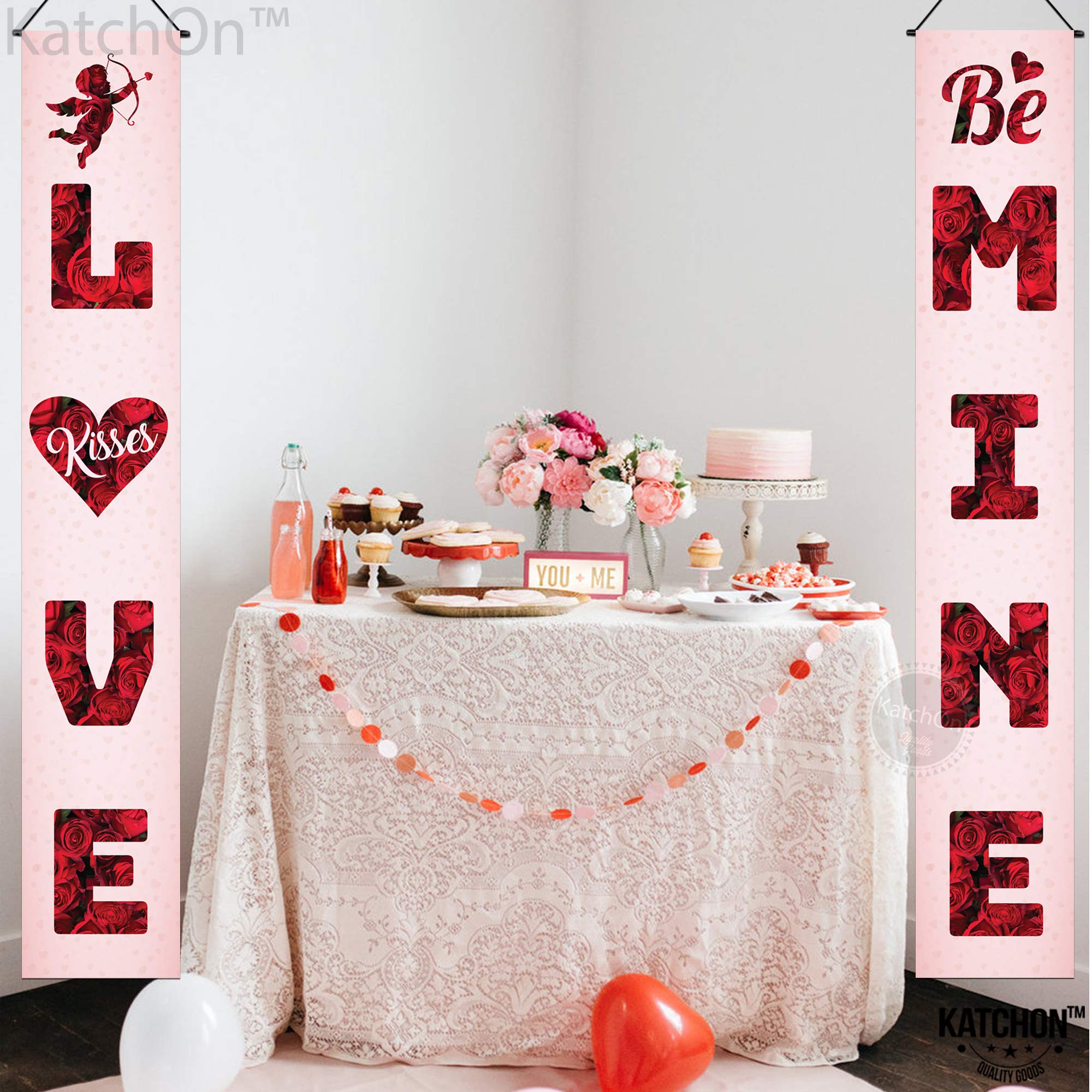 Katchon Large 72x12 Inch Pink and Red 'Love Be Mine' Banner | Romantic 'I Love You' Banner for Proposals, Engagements & Special Nights | Perfect for Valentine's Day, Anniversary Decor & Wedding Party Backdrop