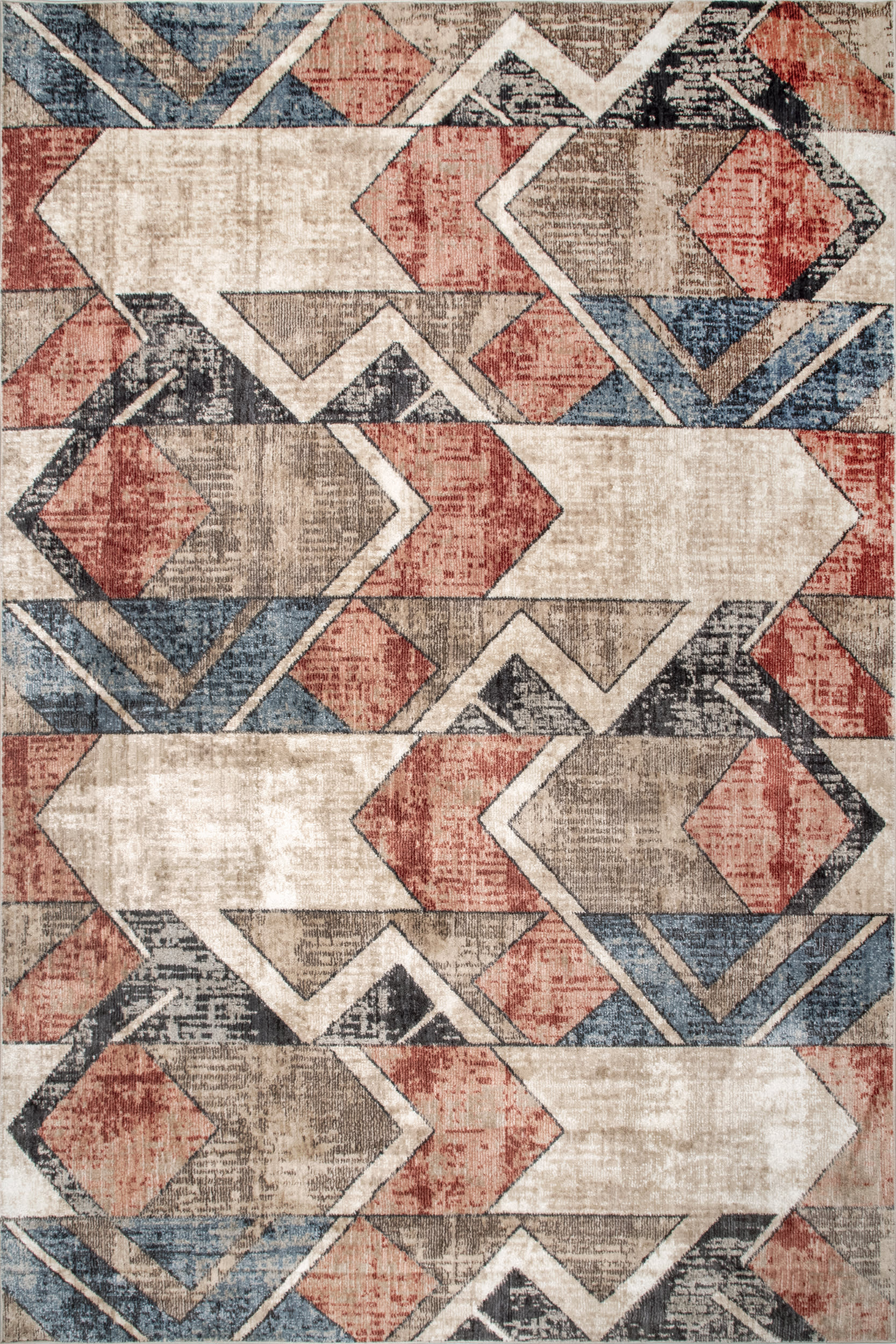 Modern Cubist Stripes Area Rug - Ivory & White Geometric Design Non-Slip Living Room Rug - Perfect for Bedroom, Nursery, or Office Decor
