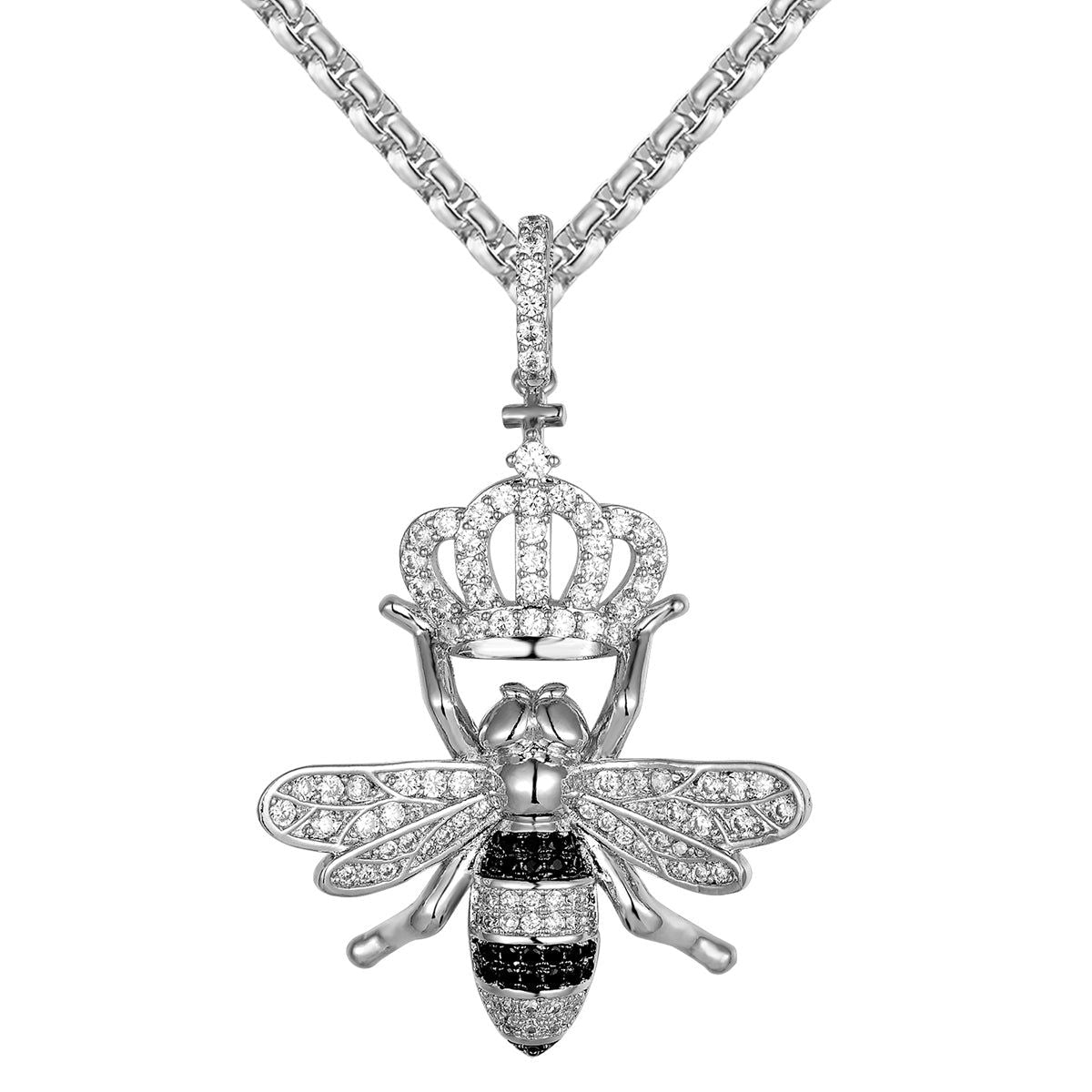Men's Honey Bee Queen Crown Pendant Necklace - Unique Custom Jewelry for Gifts & Beekeeping Enthusiasts - Perfect for Casual Wear, Special Occasions & Bee-Themed Events