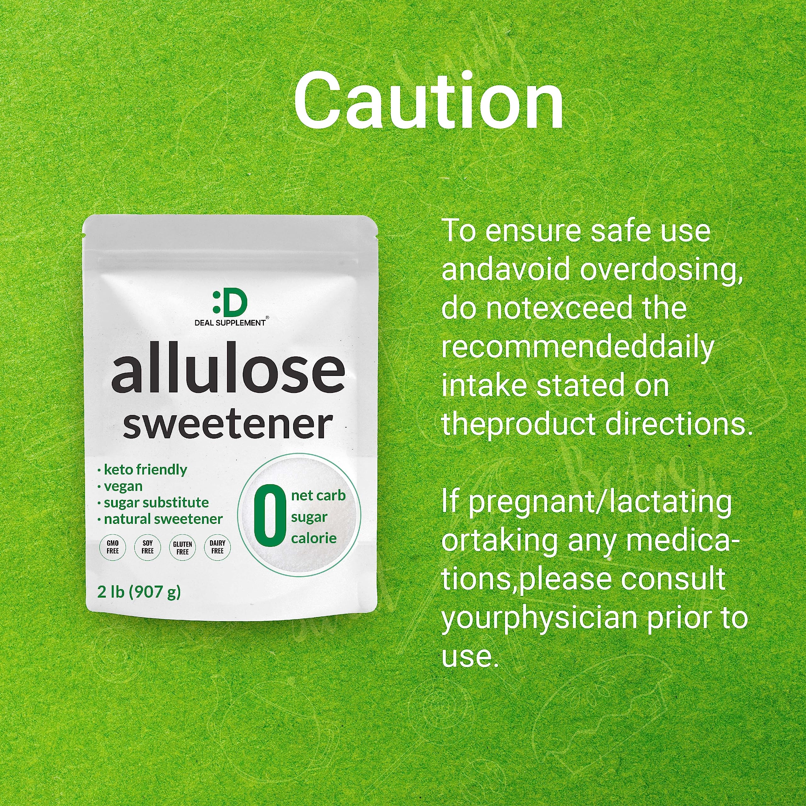 Allulose Sweetener 2 Pounds - Natural Sugar Substitute for Keto & Vegan Diets, Zero Net Carb, Zero Calorie, No Aftertaste - Perfect for Baking, Coffee, Desserts & Low-Carb Recipes